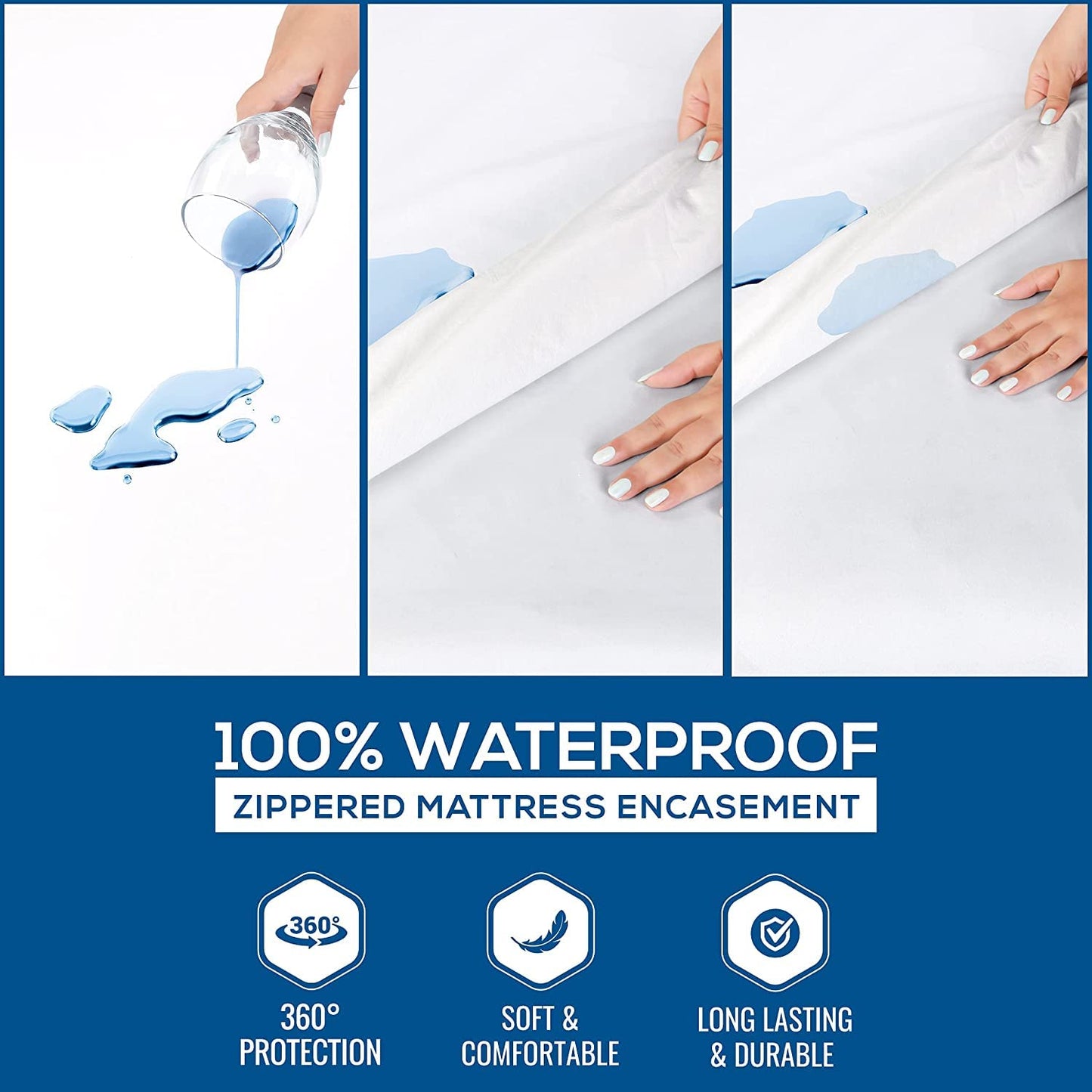 Utopia Bedding Zippered Mattress Encasement King, 100% Waterproof Bed Bug and Dust Mite Proof Mattress Protector, Absorbent Six-Sided Mattress Cover