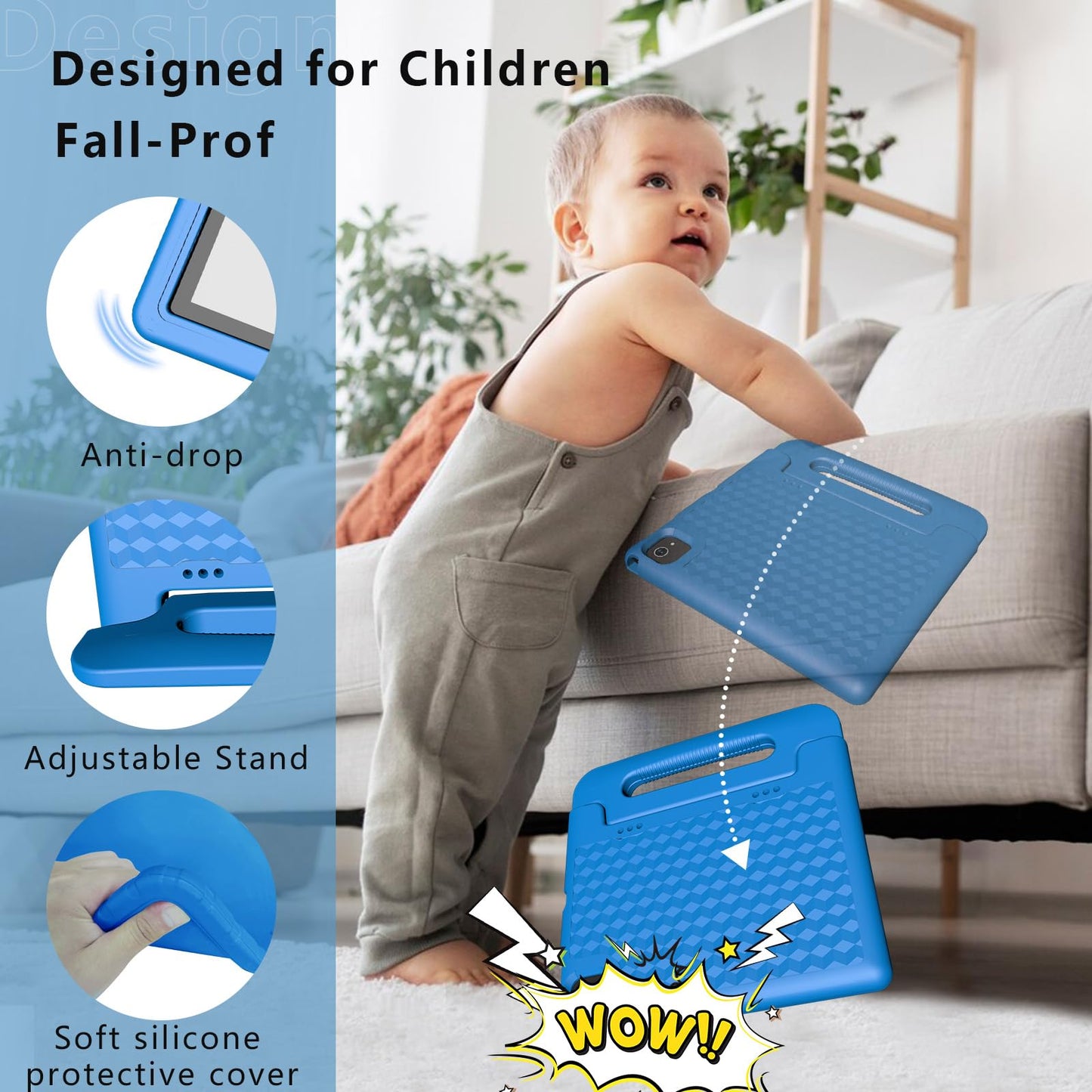 Kids Tablet, 10 inch Android 14 Tablet for Kids, 8GB RAM 64GB ROM Octa-Core Fast-Charging Battery Toddler Tablet with Shockproof Case, Bluetooth, WiFi, Parental Control, Dual Camera, GPS