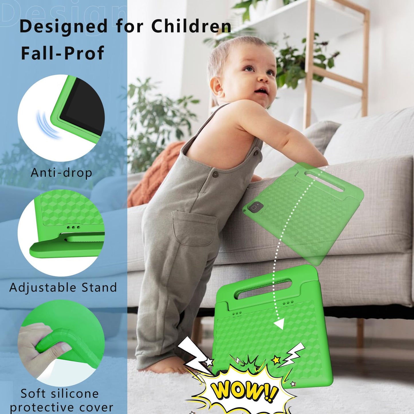 Kids Tablet, 10 inch Android 14 Tablet for Kids, 8GB RAM 64GB ROM Octa-Core Fast-Charging Battery Toddler Tablet with Shockproof Case, Bluetooth, WiFi, Parental Control, Dual Camera, GPS