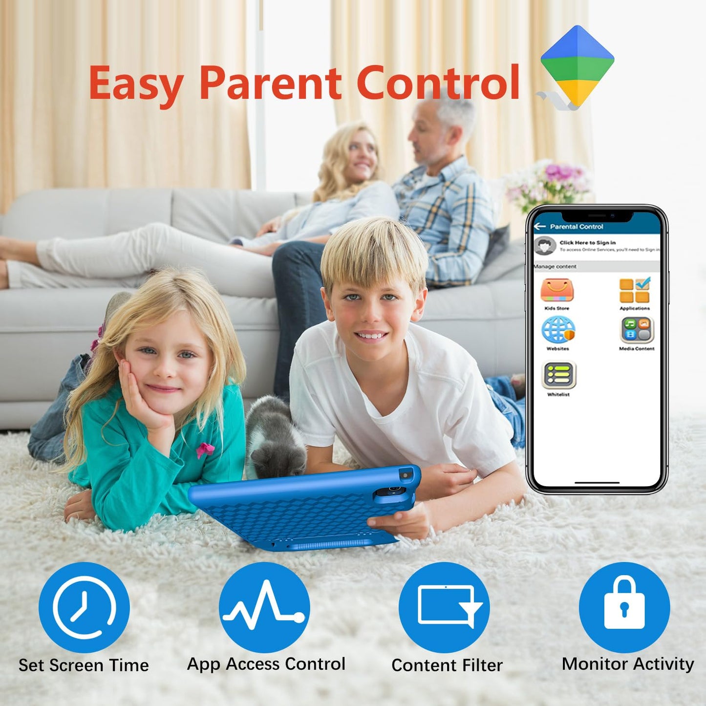 Kids Tablet, 10 inch Android 14 Tablet for Kids, 8GB RAM 64GB ROM Octa-Core Fast-Charging Battery Toddler Tablet with Shockproof Case, Bluetooth, WiFi, Parental Control, Dual Camera, GPS