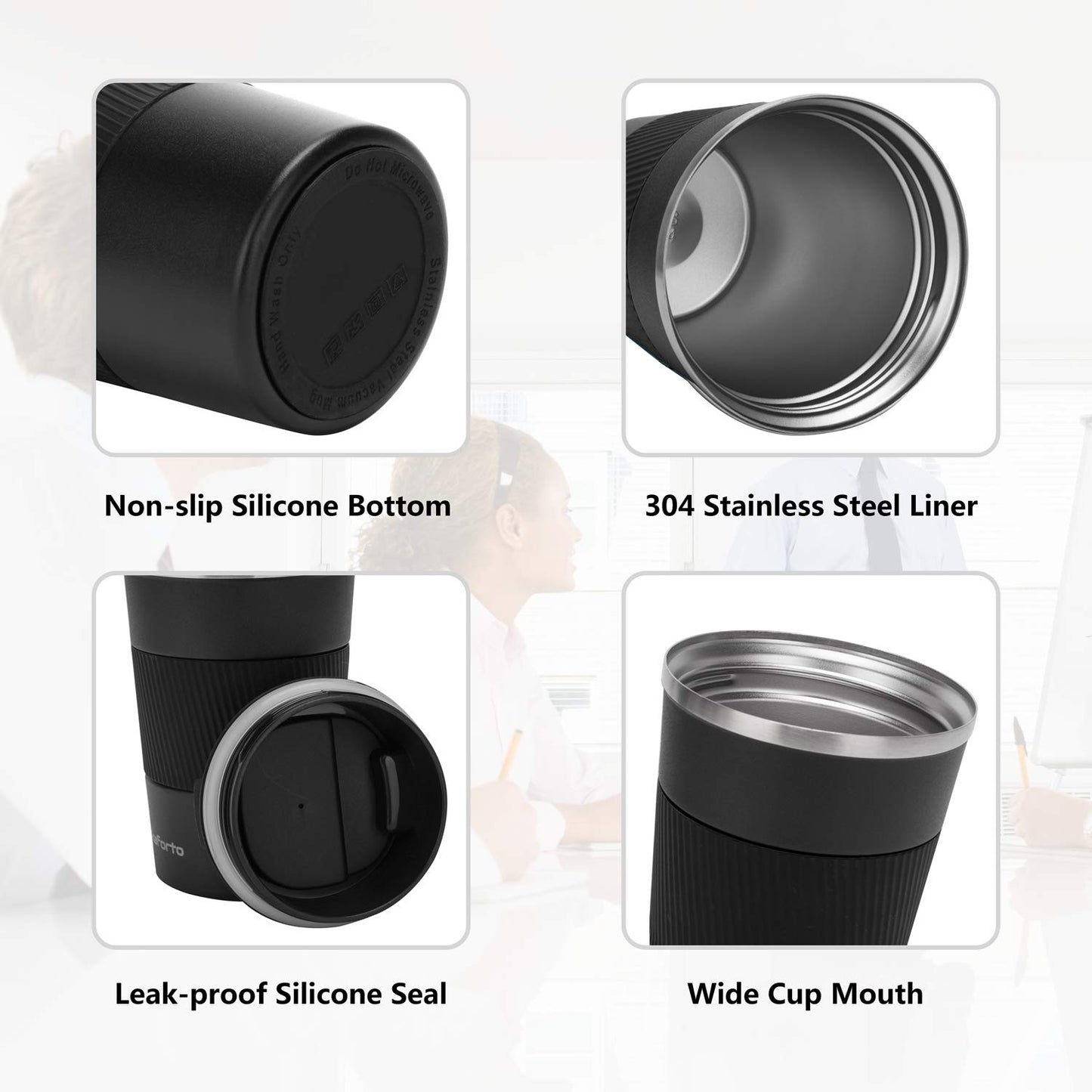 *Amazon Affiliate Link 12oz Insulated Coffee Travel Mug Stainless Steel Vacuum Coffee Cup Leakproof with Screw Lid Double Wall Coffee Tumbler Reusable Thermal Cup for Hot/Iced Beverage - 380ml, Black