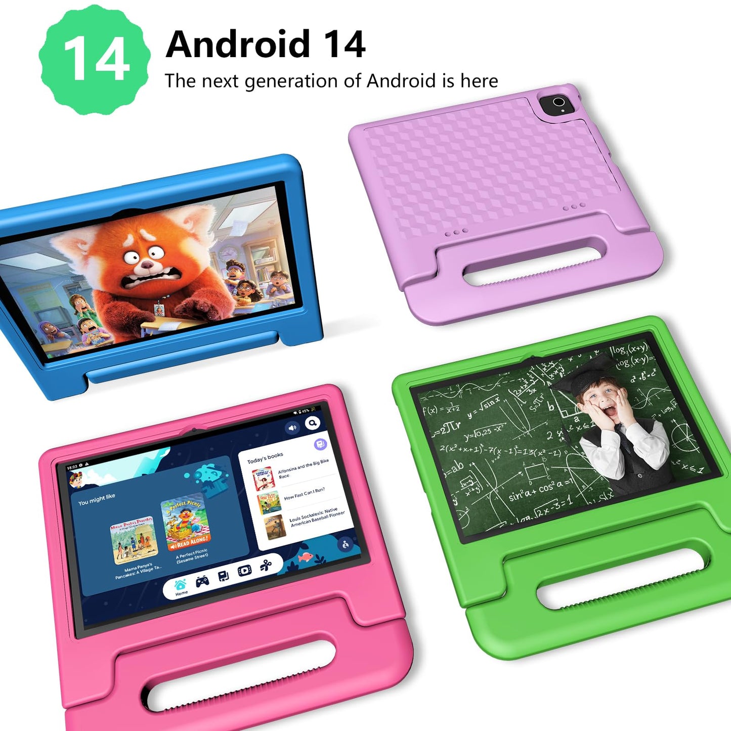 Kids Tablet, 10 inch Android 14 Tablet for Kids, 8GB RAM 64GB ROM Octa-Core Fast-Charging Battery Toddler Tablet with Shockproof Case, Bluetooth, WiFi, Parental Control, Dual Camera, GPS