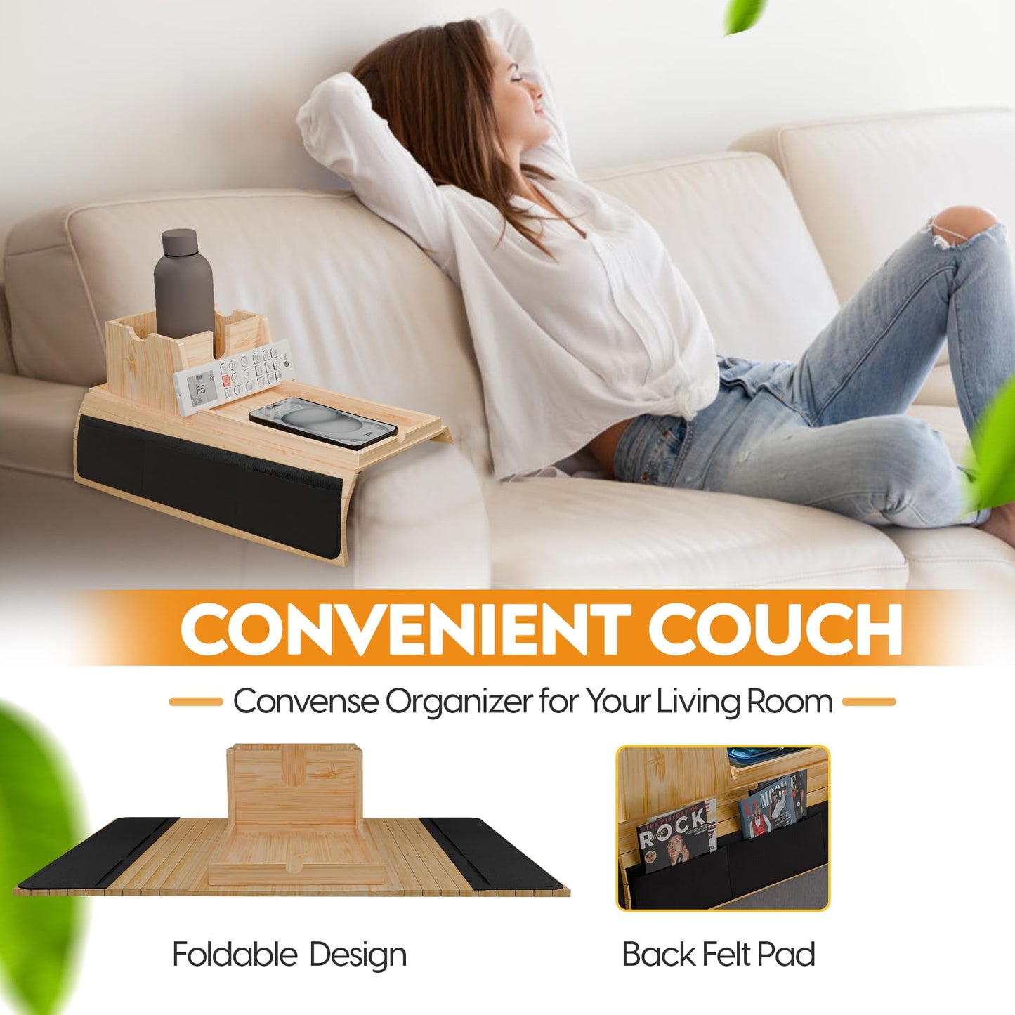 Bamboo Couch Arm Tray