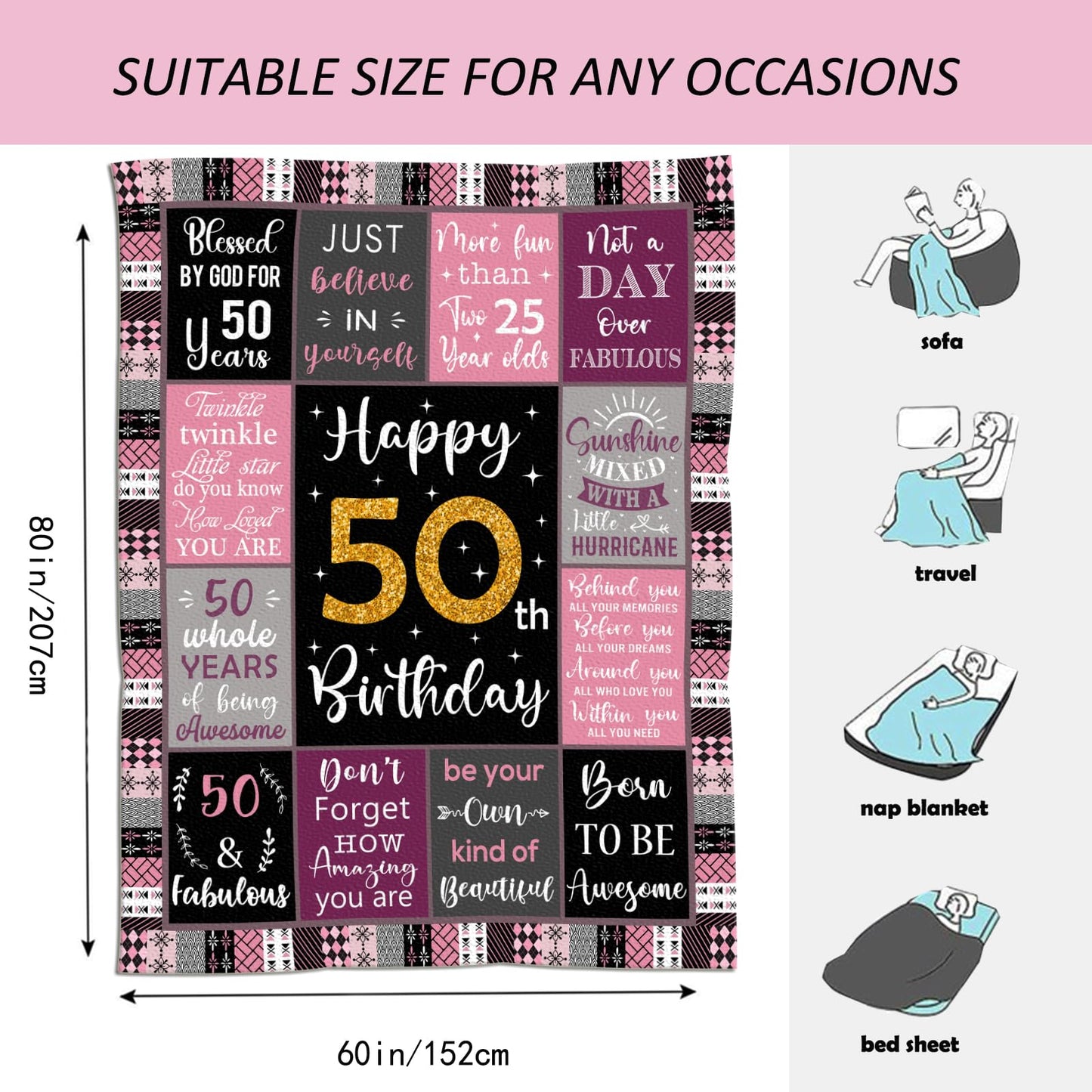 *CasavaRopa Affiliate Link Amonee-YL 50th Birthday Gifts for Women, 50th Birthday Gift Blanket 60"X80", 50 Year Old Gifts for Women, 50th Birthday Gifts for Her, 50th Birthday Decorations, 50 Years Old Birthday Gifts for Woman