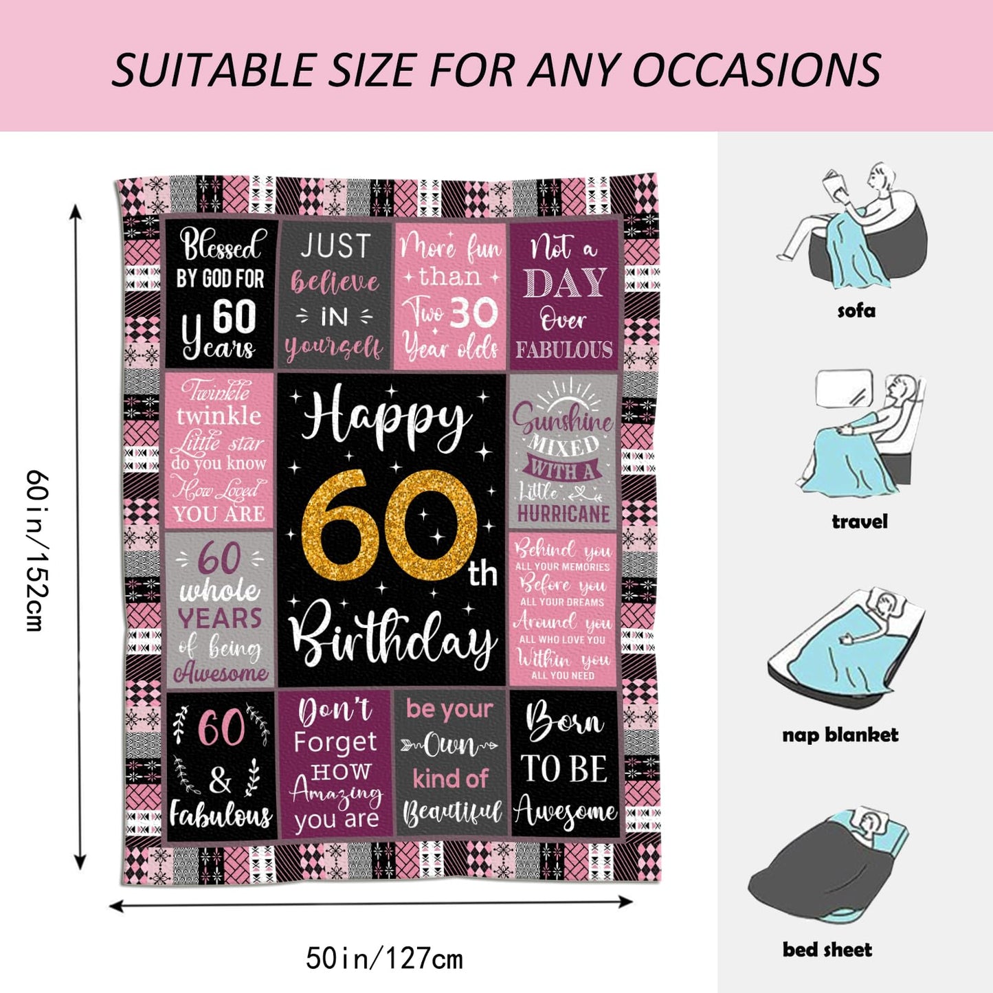 *CasavaRopa Affiliate Link Amonee-YL 50th Birthday Gifts for Women, 50th Birthday Gift Blanket 60"X80", 50 Year Old Gifts for Women, 50th Birthday Gifts for Her, 50th Birthday Decorations, 50 Years Old Birthday Gifts for Woman