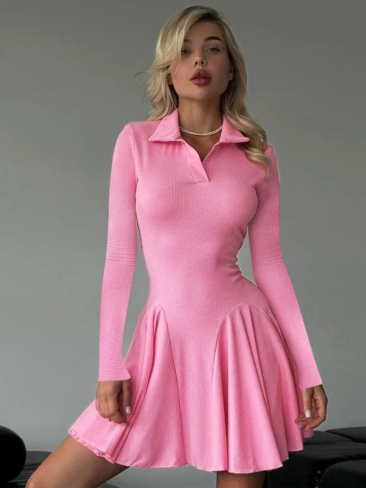 Lapel Fashion Mini Dress