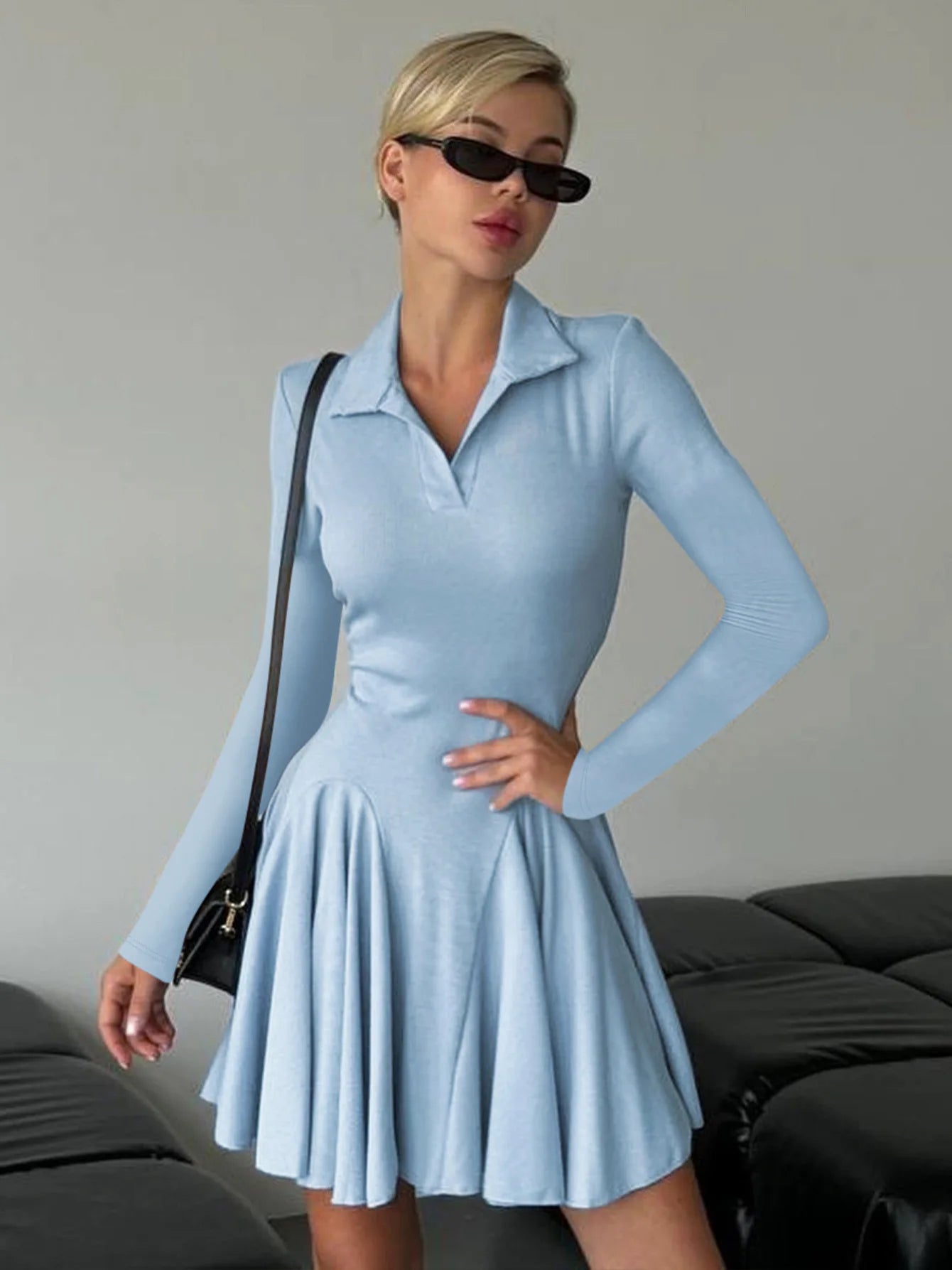 Lapel Fashion Mini Dress