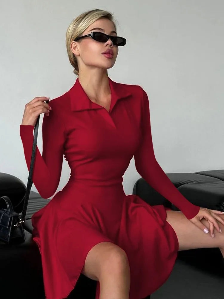 Lapel Fashion Mini Dress