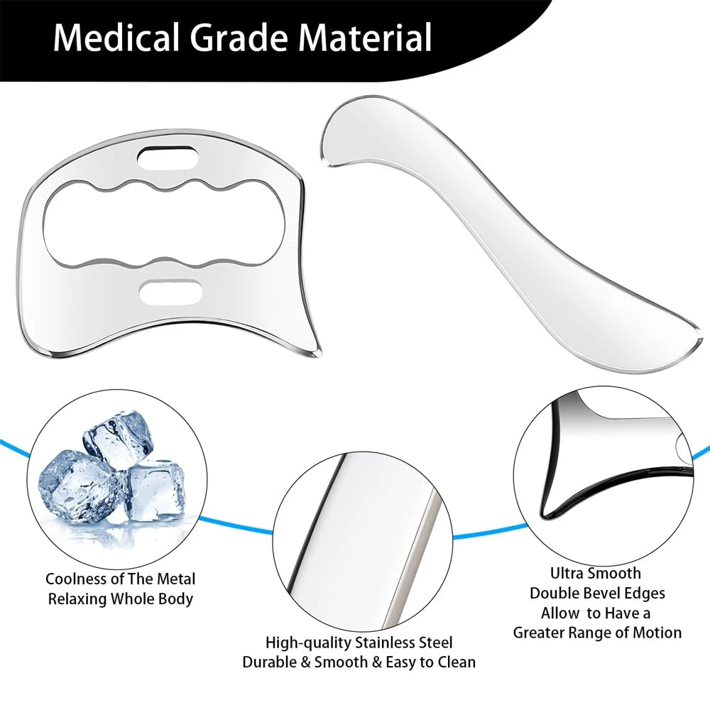 2-in-1 Stainless Muscle Scraper Tools - for Physical Therapy, Lymphatic Drainage Massager