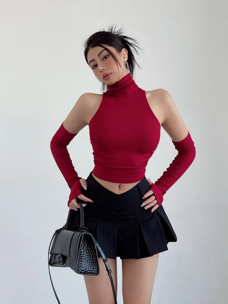 Spring Summer Top Pleated Club Crop Top Women