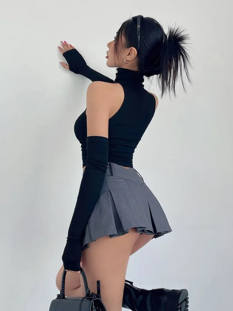 Spring Summer Top Pleated Club Crop Top Women