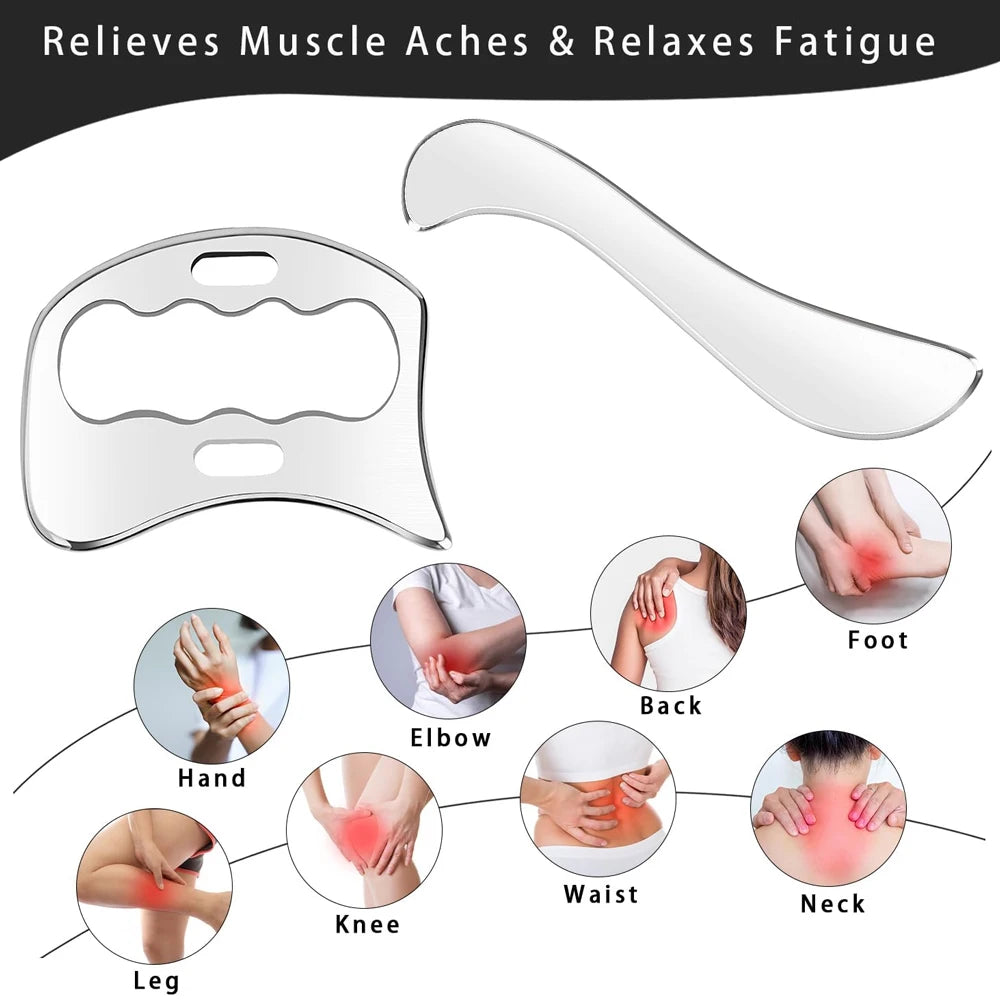 2-in-1 Stainless Muscle Scraper Tools - for Physical Therapy, Lymphatic Drainage Massager