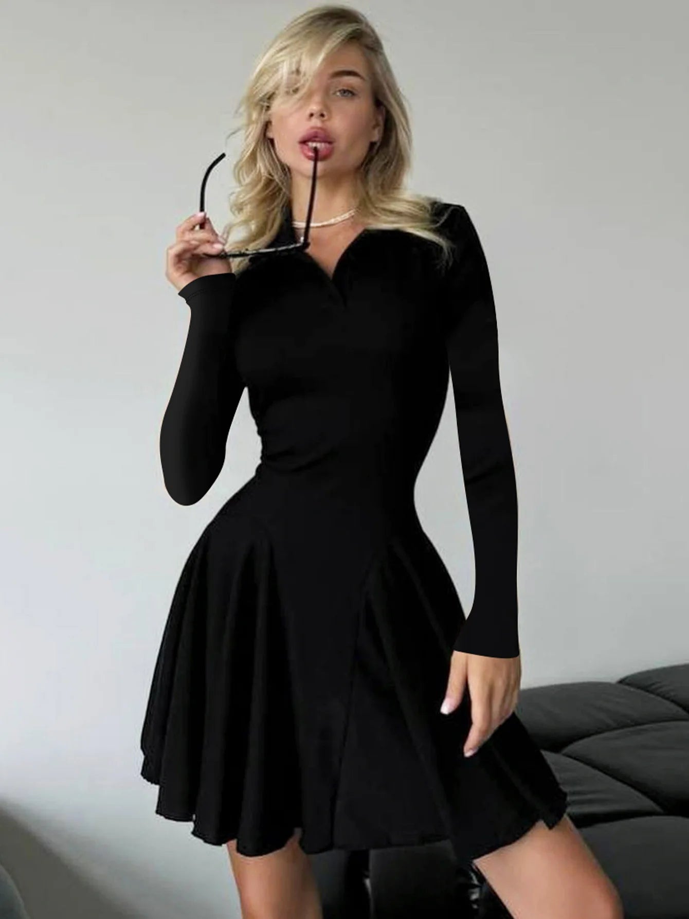 Lapel Fashion Mini Dress