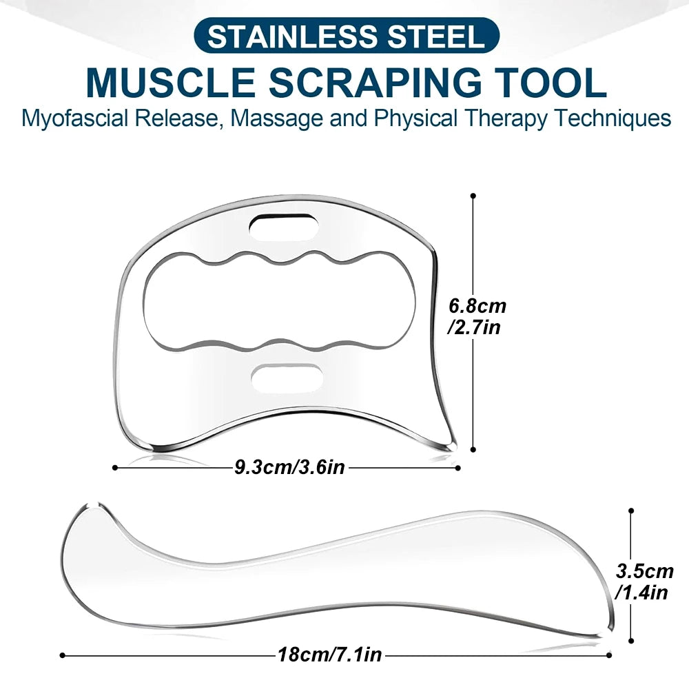 2-in-1 Stainless Muscle Scraper Tools - for Physical Therapy, Lymphatic Drainage Massager