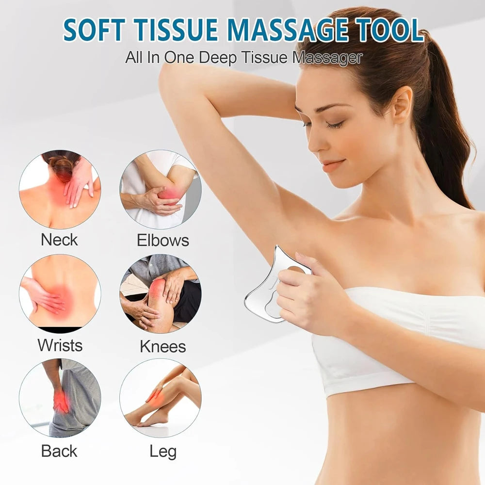 2-in-1 Stainless Muscle Scraper Tools - for Physical Therapy, Lymphatic Drainage Massager