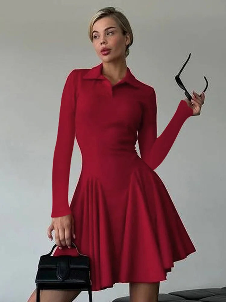 Lapel Fashion Mini Dress