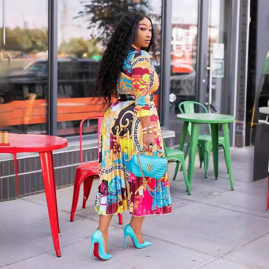 Spring/Summer 2025 vestidos para mujer Long Sleeve Print Dresses elegant Loose Big Swing Robe long dresses ropa de mujer