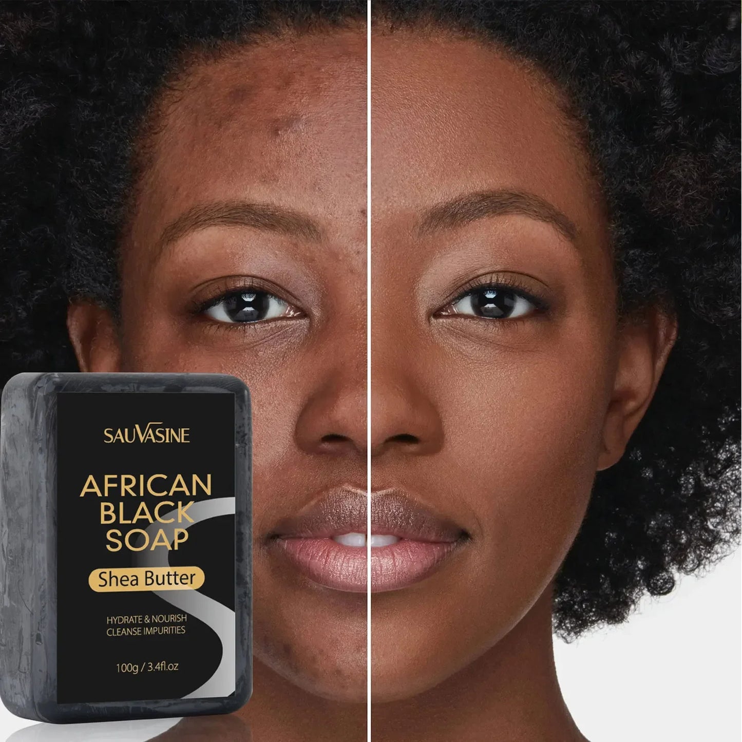 100g African Black Soap Acne Treatment Deep Cleaning Exfoliate Facial Moisturizing Skin Smoothing Face Soap for Skin Care