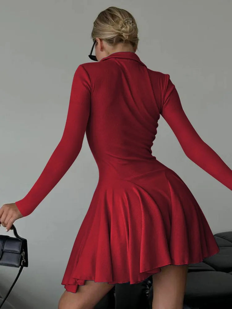 Lapel Fashion Mini Dress