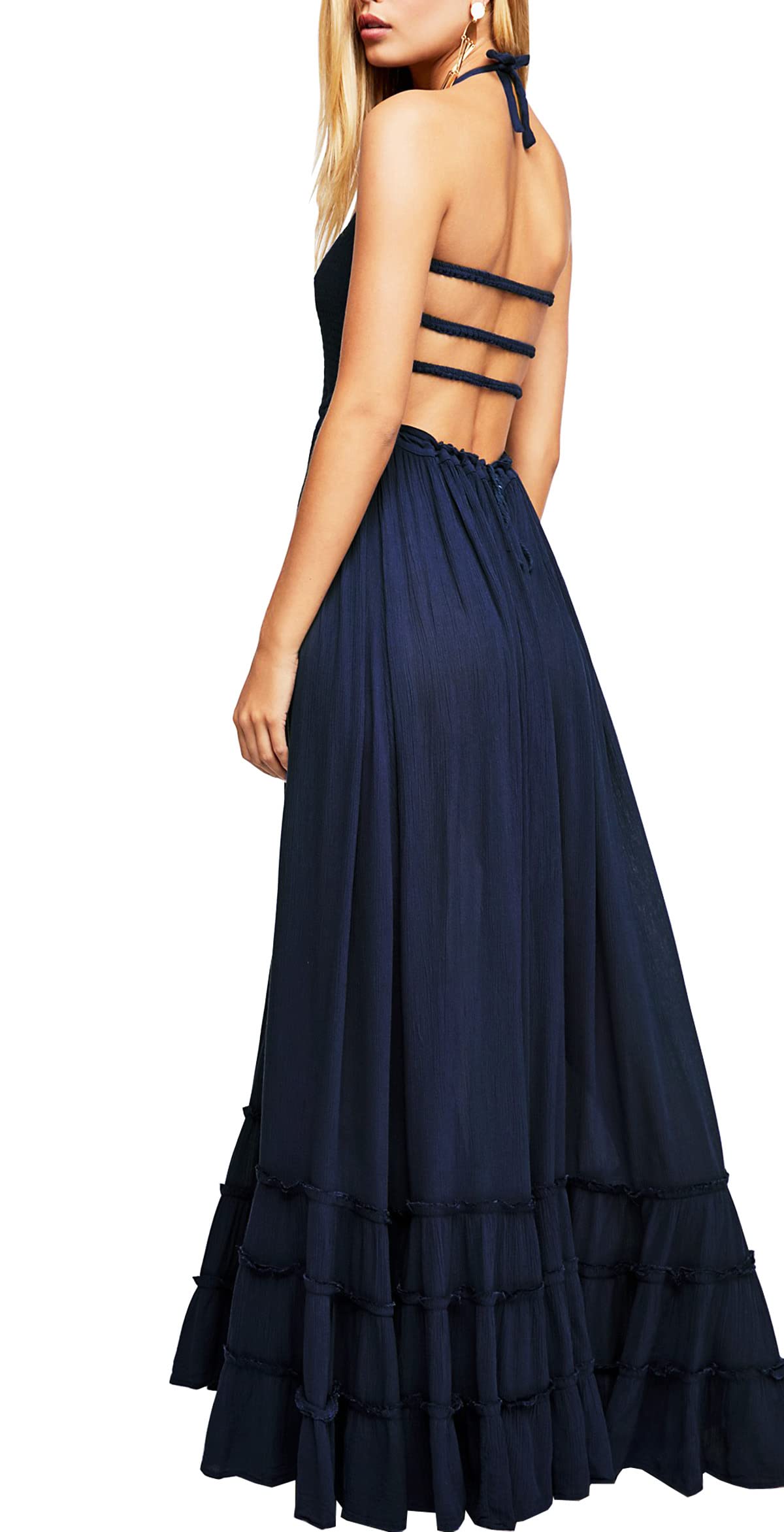 R.Vivimos Womens Summer Boho Sexy Backless Long Dresses