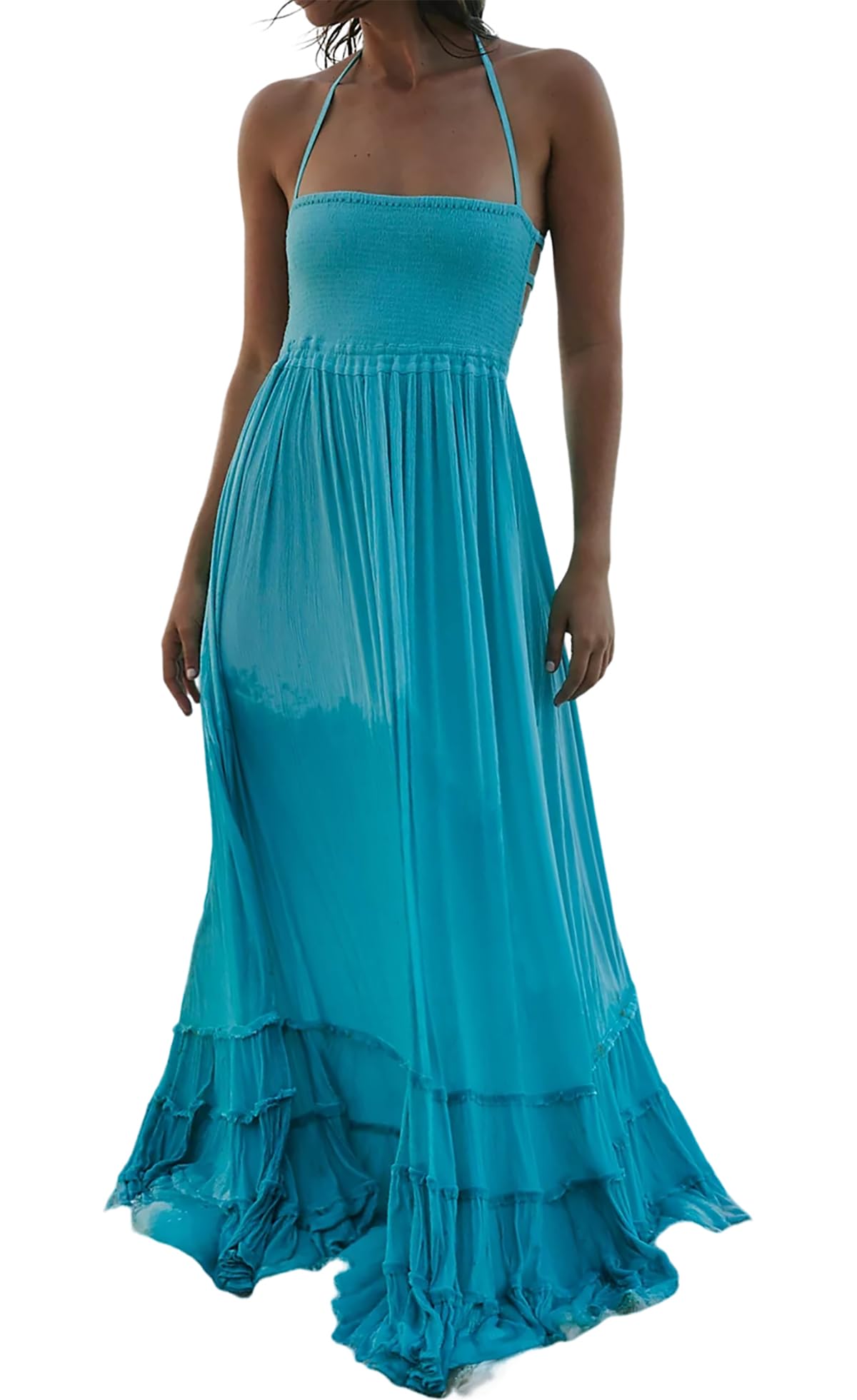 R.Vivimos Womens Summer Boho Sexy Backless Long Dresses