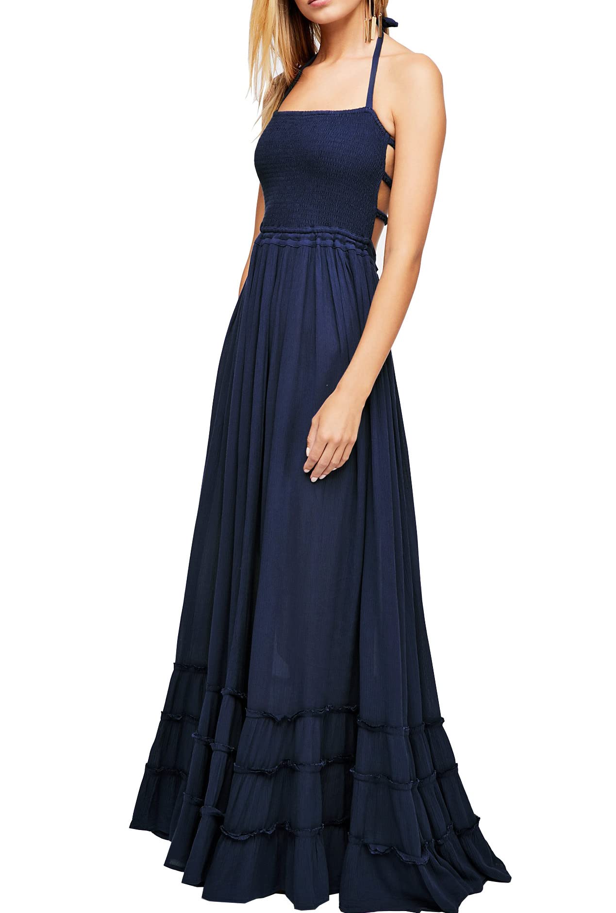 R.Vivimos Womens Summer Boho Sexy Backless Long Dresses