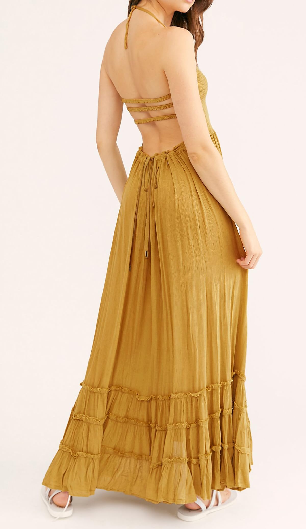 R.Vivimos Womens Summer Boho Sexy Backless Long Dresses