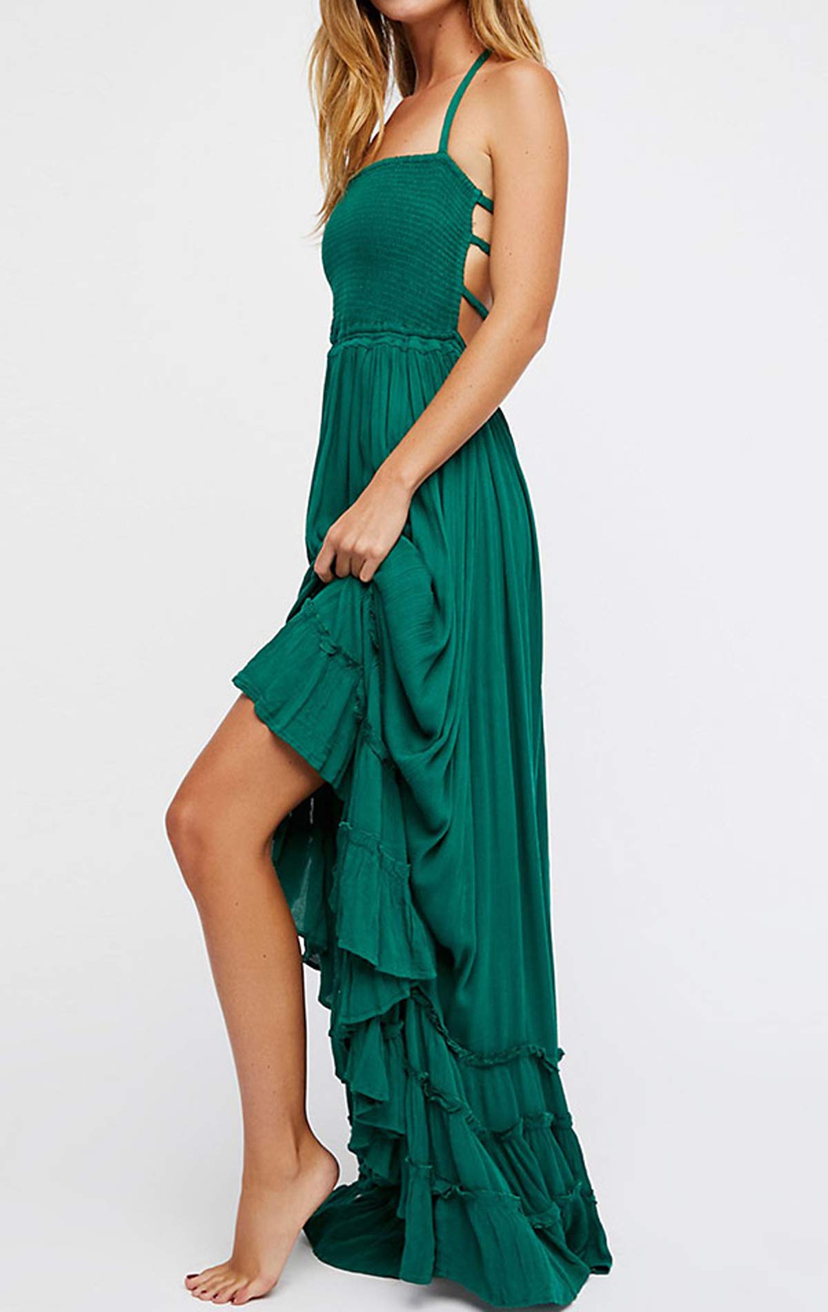 R.Vivimos Womens Summer Boho Sexy Backless Long Dresses
