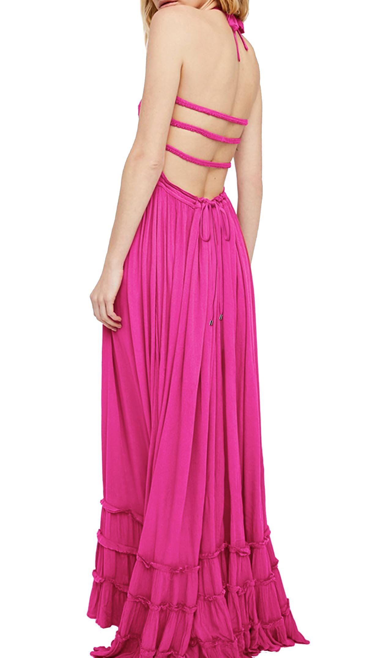R.Vivimos Womens Summer Boho Sexy Backless Long Dresses