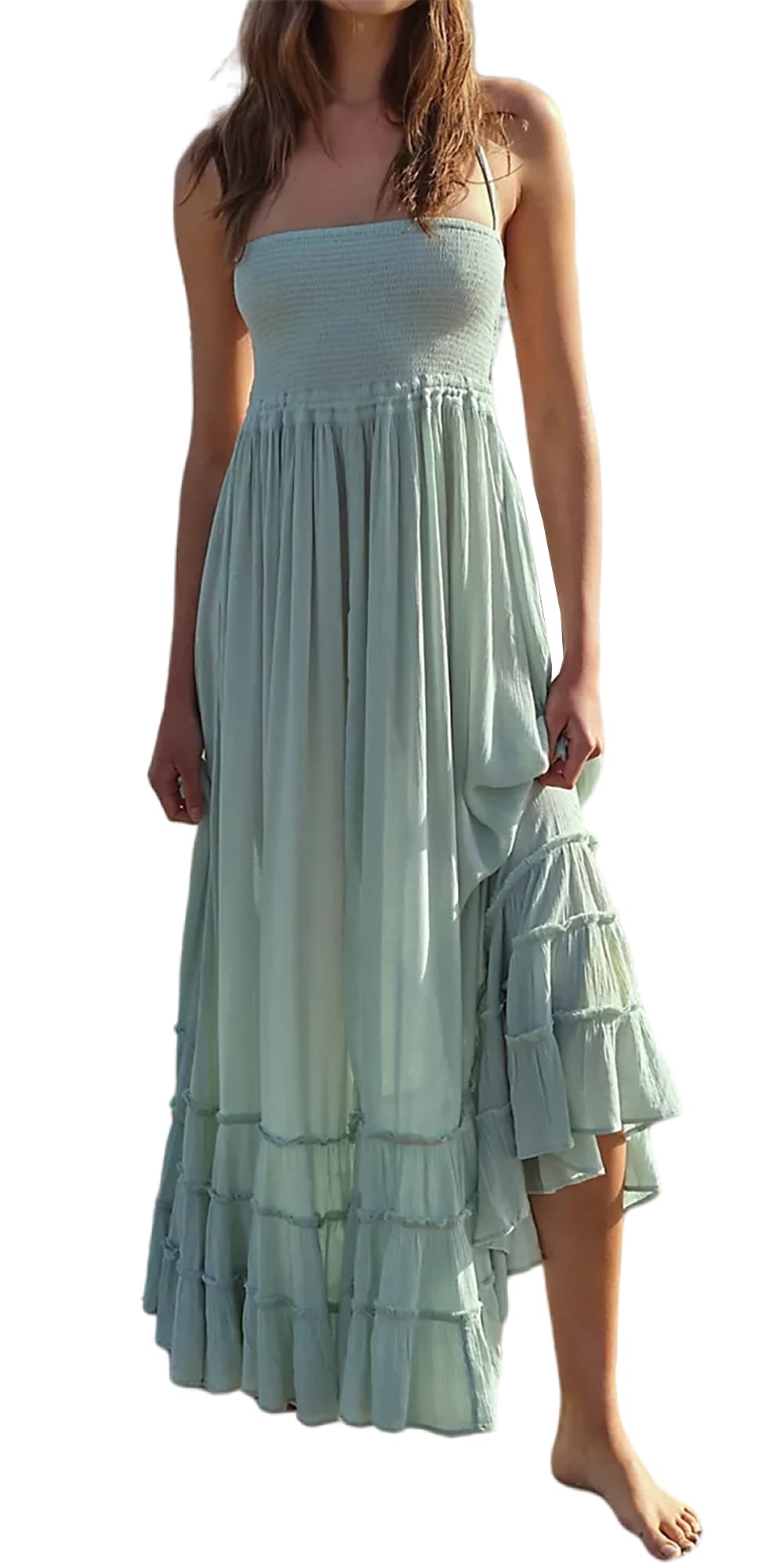 R.Vivimos Womens Summer Boho Sexy Backless Long Dresses