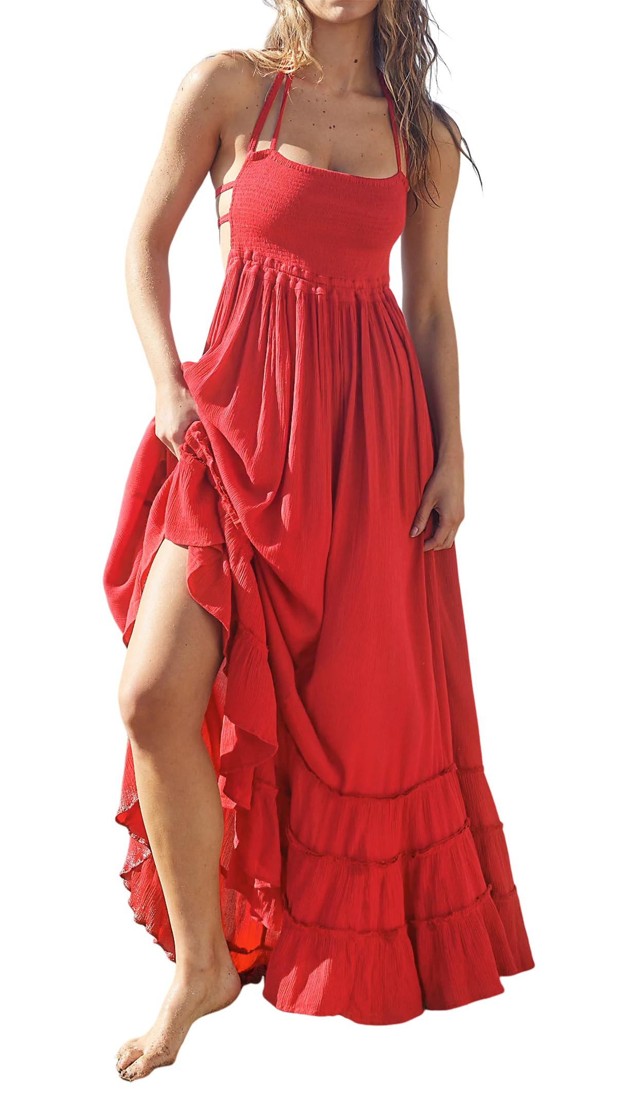 R.Vivimos Womens Summer Boho Sexy Backless Long Dresses