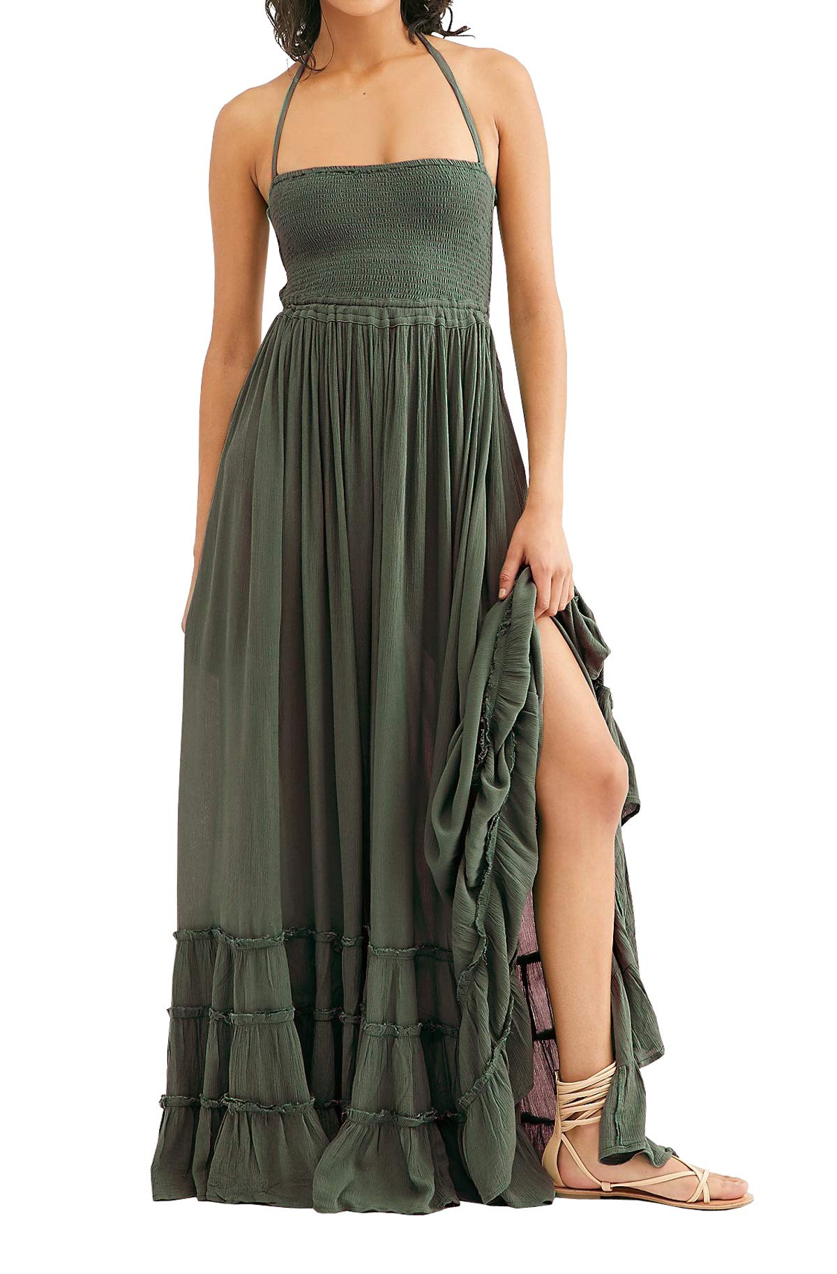 R.Vivimos Womens Summer Boho Sexy Backless Long Dresses