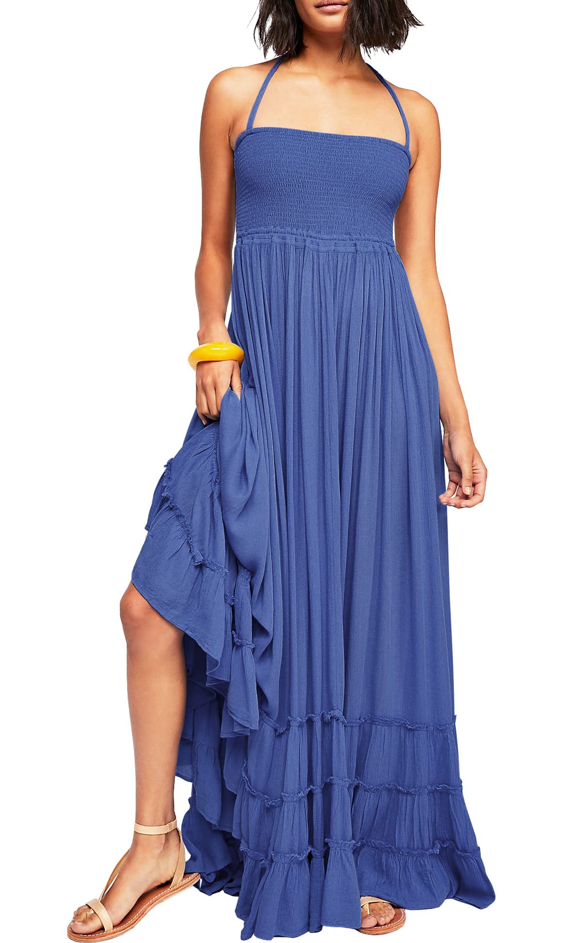 R.Vivimos Womens Summer Boho Sexy Backless Long Dresses
