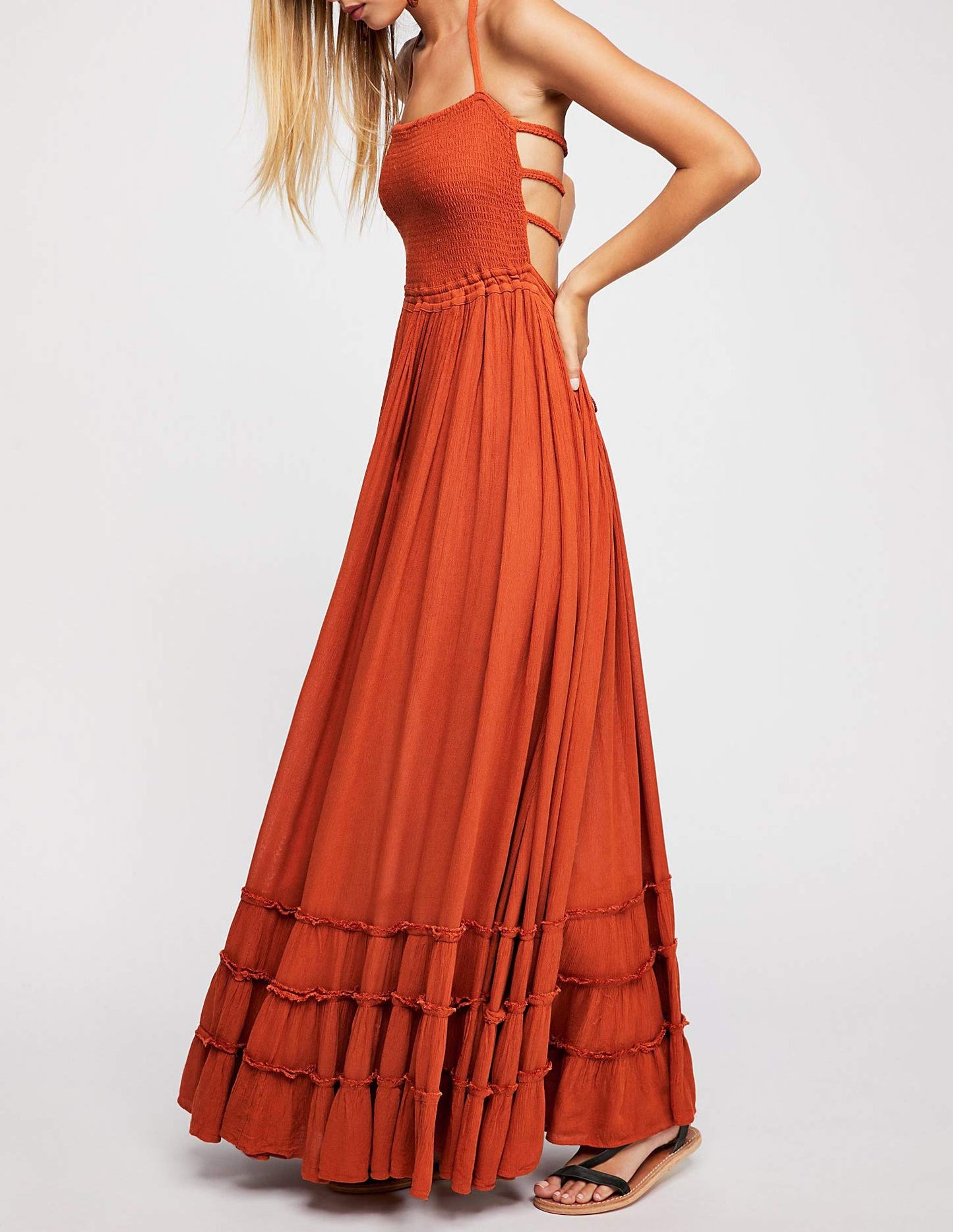 R.Vivimos Womens Summer Boho Sexy Backless Long Dresses