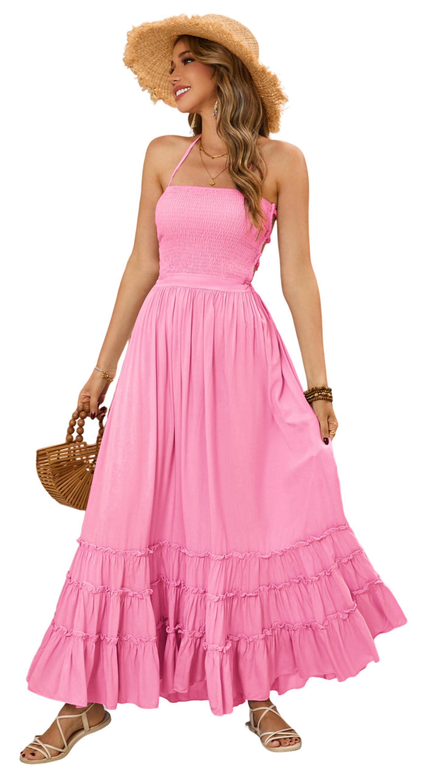 R.Vivimos Womens Summer Boho Sexy Backless Long Dresses