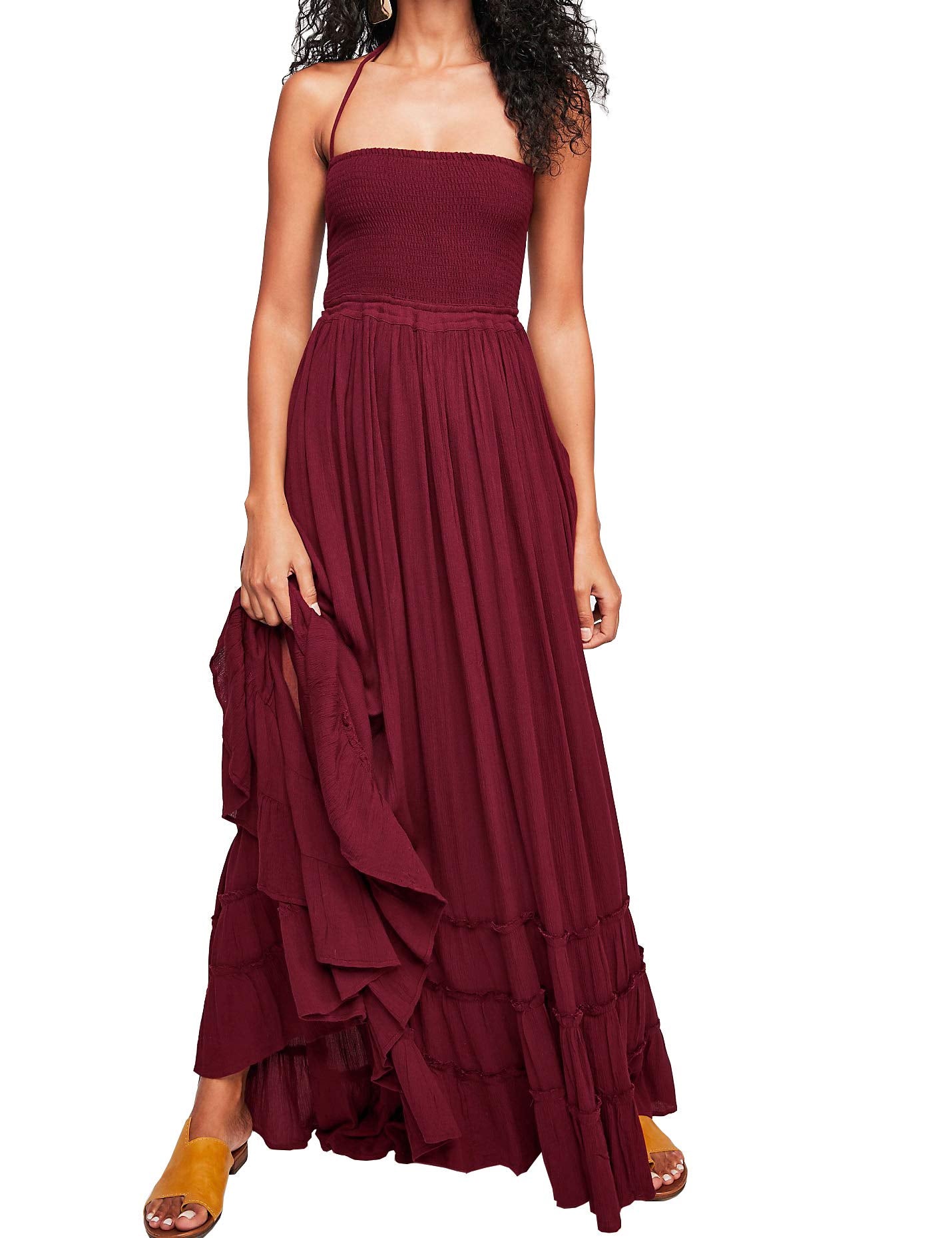 R.Vivimos Womens Summer Boho Sexy Backless Long Dresses