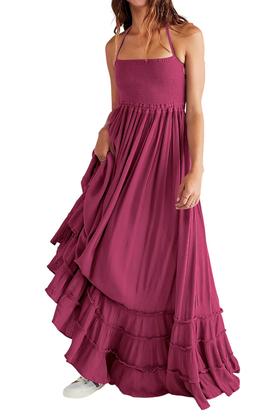 R.Vivimos Womens Summer Boho Sexy Backless Long Dresses