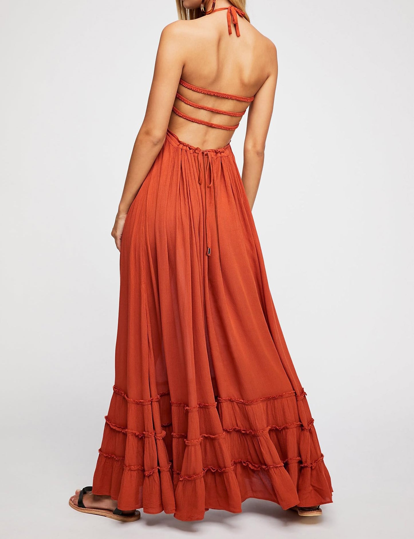 R.Vivimos Womens Summer Boho Sexy Backless Long Dresses
