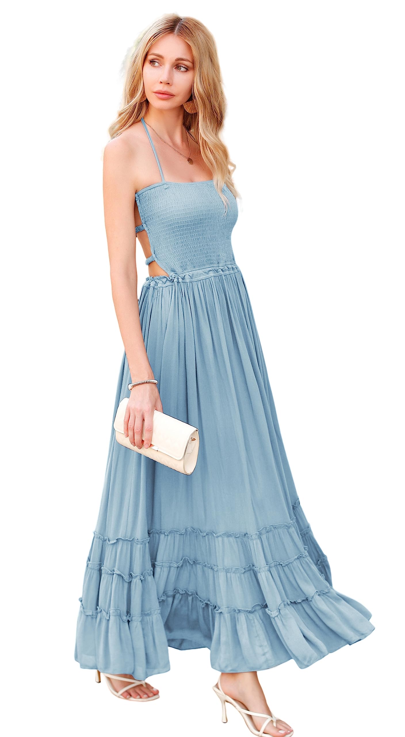 R.Vivimos Womens Summer Boho Sexy Backless Long Dresses