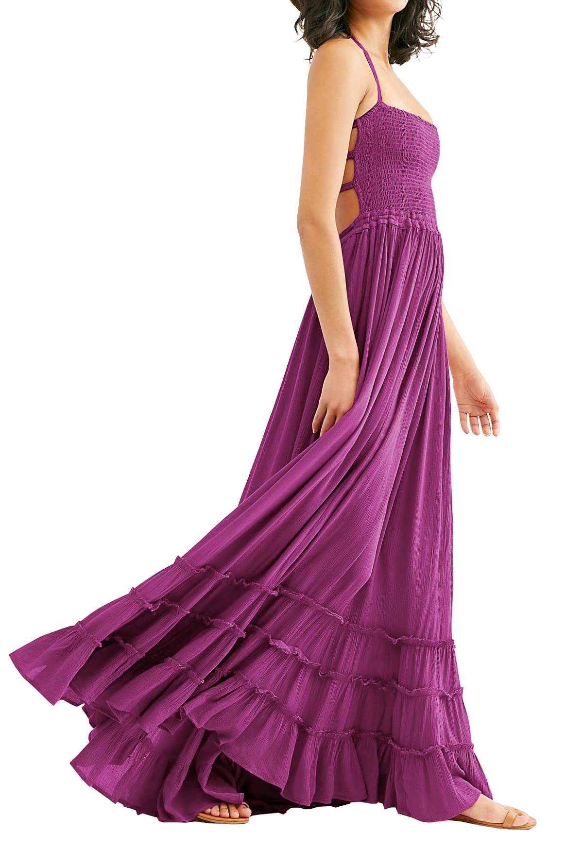 R.Vivimos Womens Summer Boho Sexy Backless Long Dresses