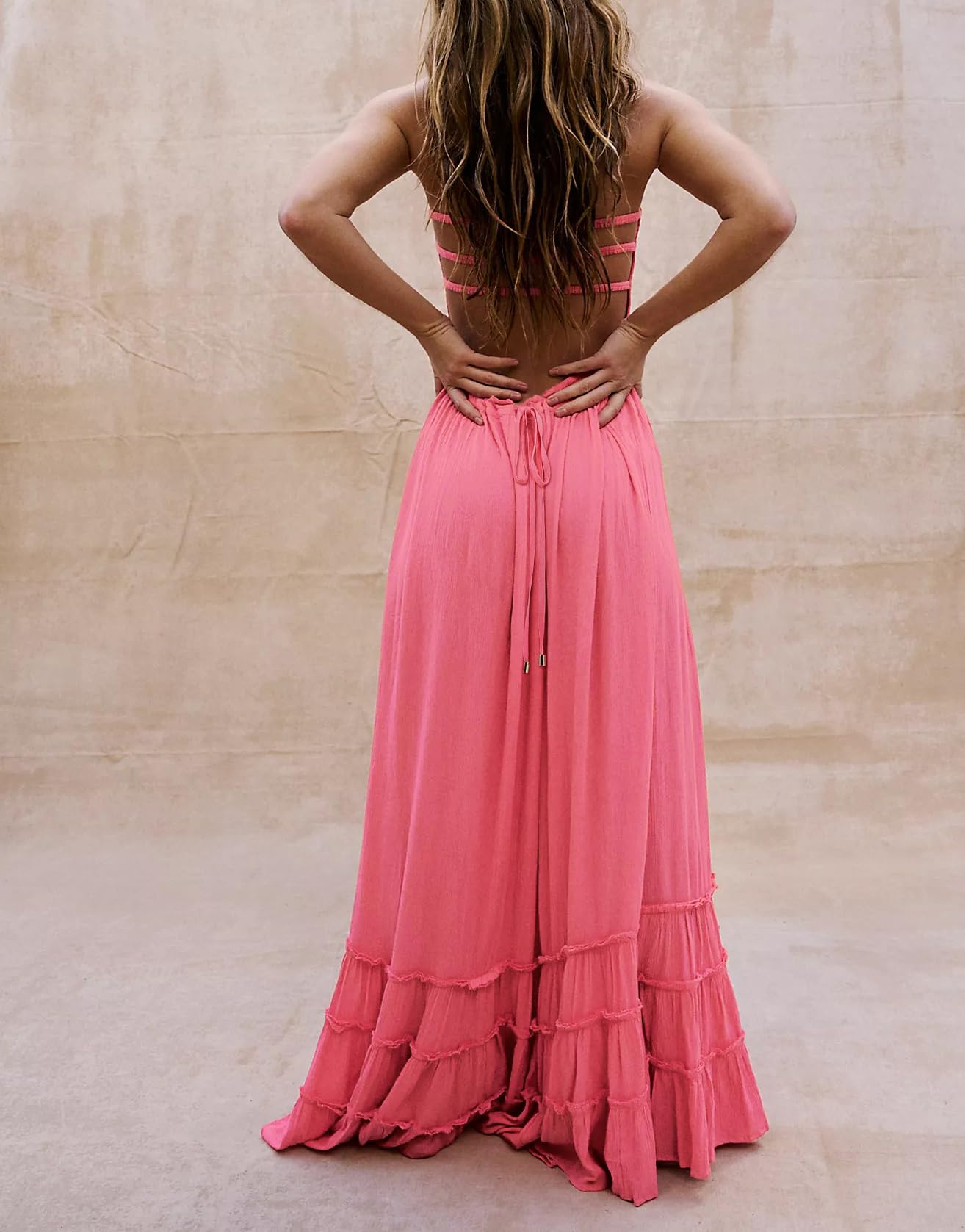 R.Vivimos Womens Summer Boho Sexy Backless Long Dresses