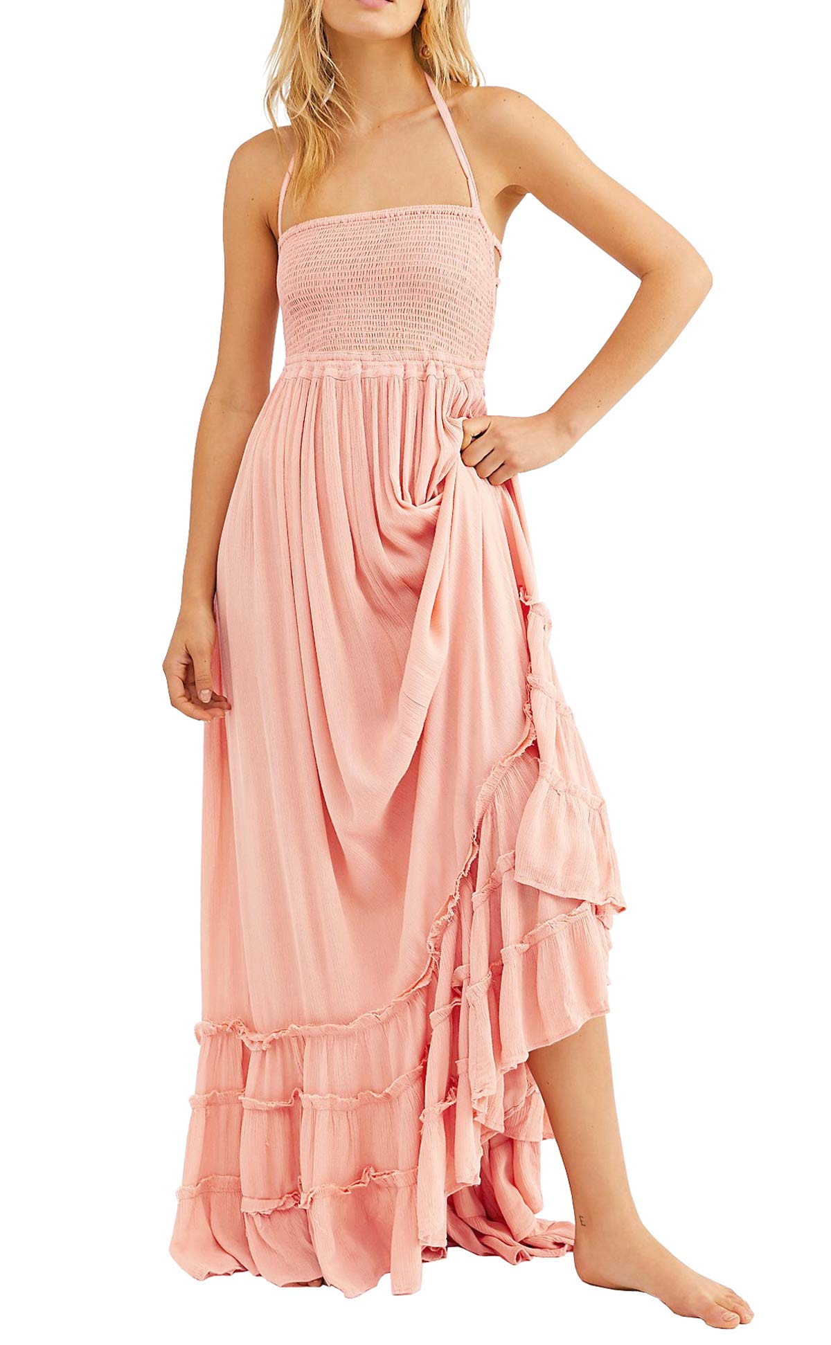 R.Vivimos Womens Summer Boho Sexy Backless Long Dresses
