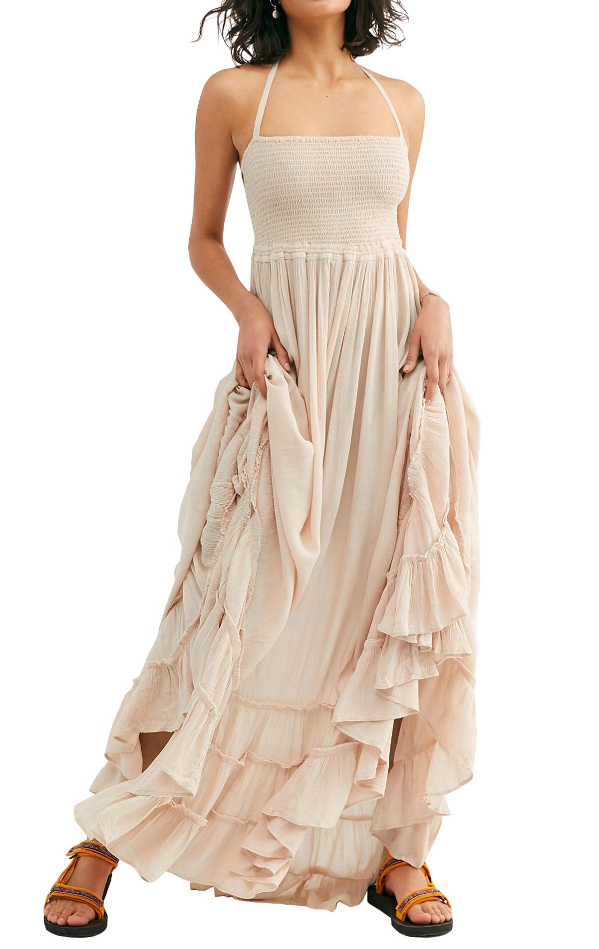 R.Vivimos Womens Summer Boho Sexy Backless Long Dresses