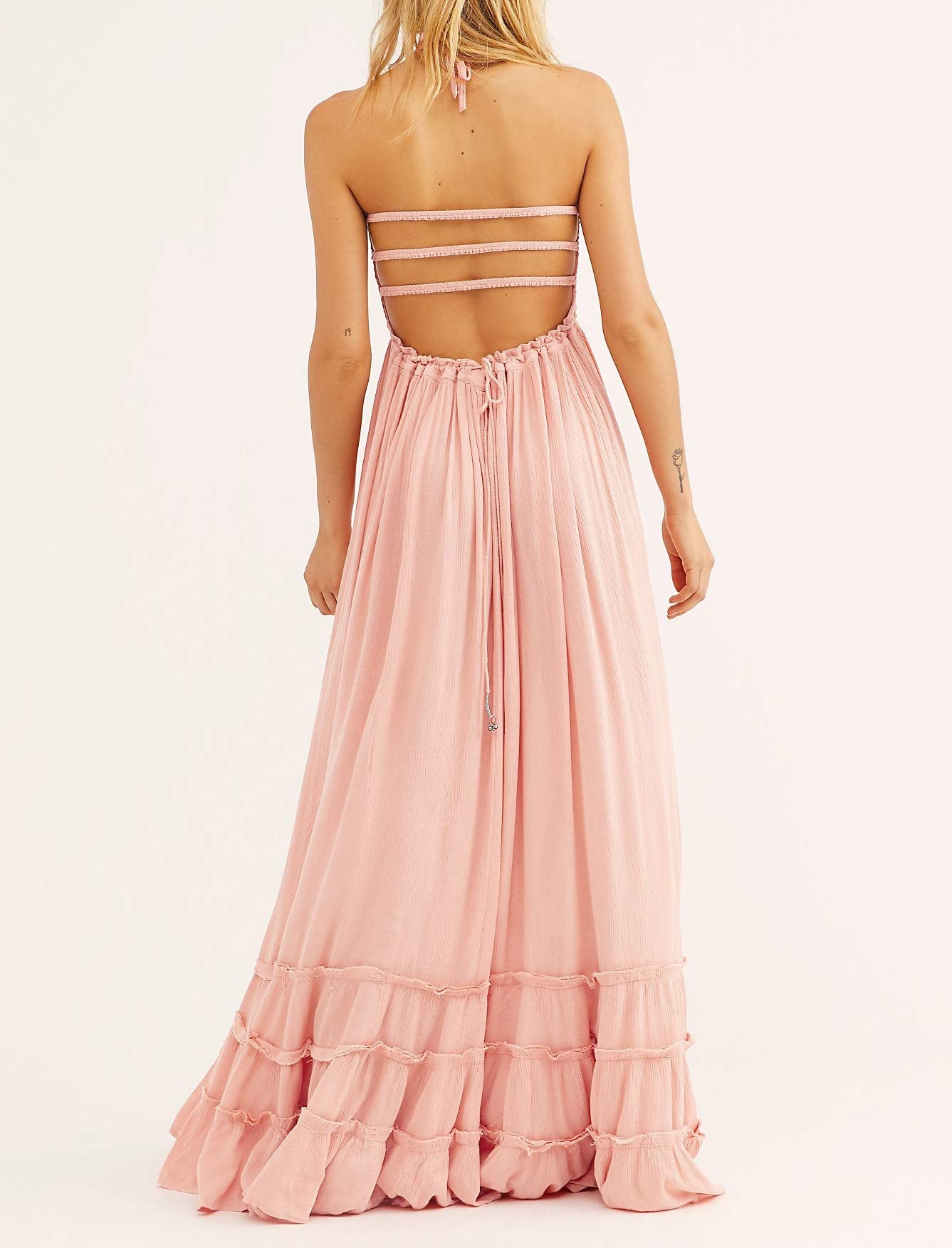 R.Vivimos Womens Summer Boho Sexy Backless Long Dresses