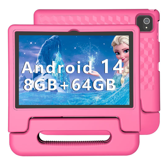Kids Tablet, 10 inch Android 14 Tablet for Kids, 8GB RAM 64GB ROM Octa-Core Fast-Charging Battery Toddler Tablet with Shockproof Case, Bluetooth, WiFi, Parental Control, Dual Camera, GPS