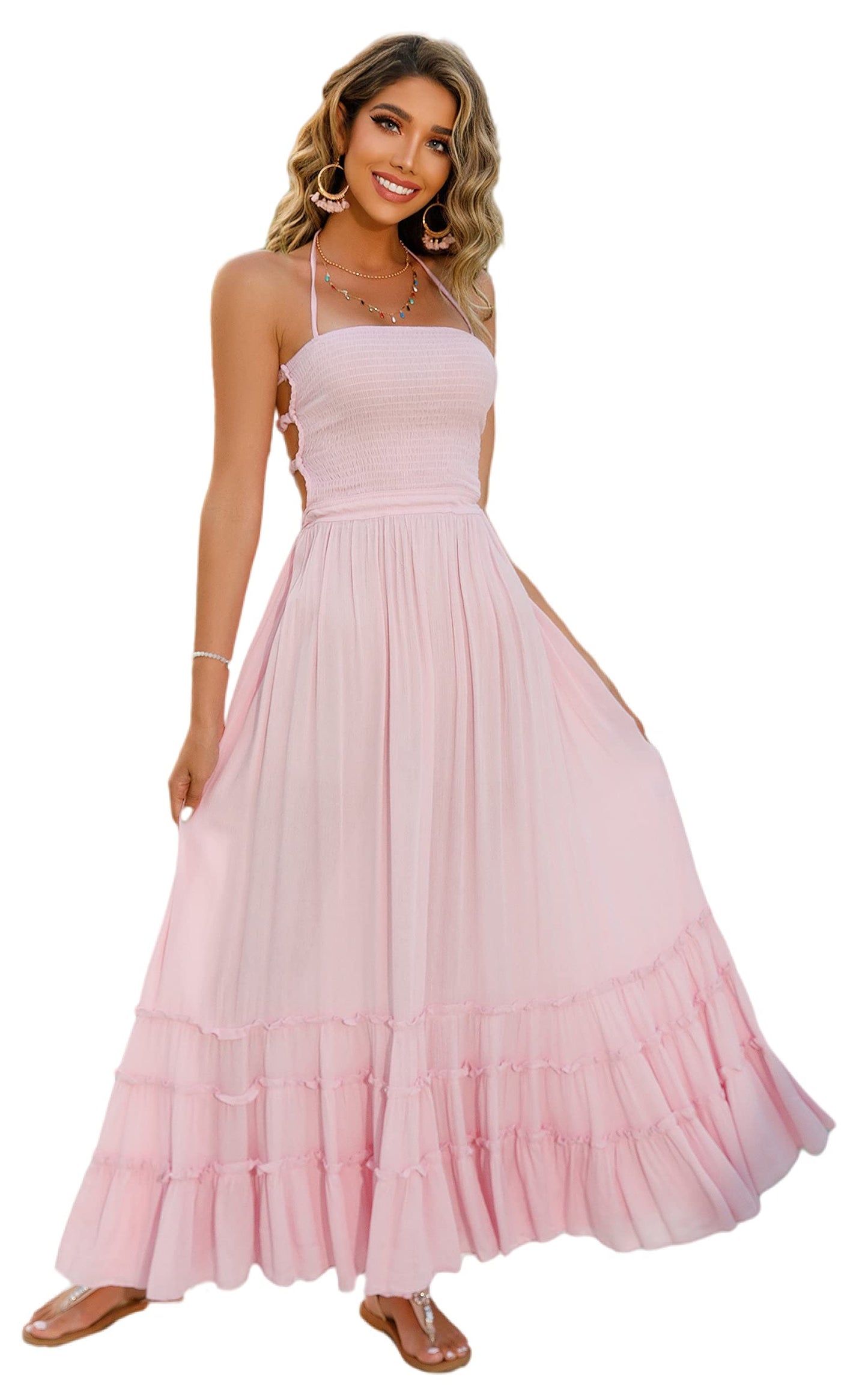 R.Vivimos Womens Summer Boho Sexy Backless Long Dresses