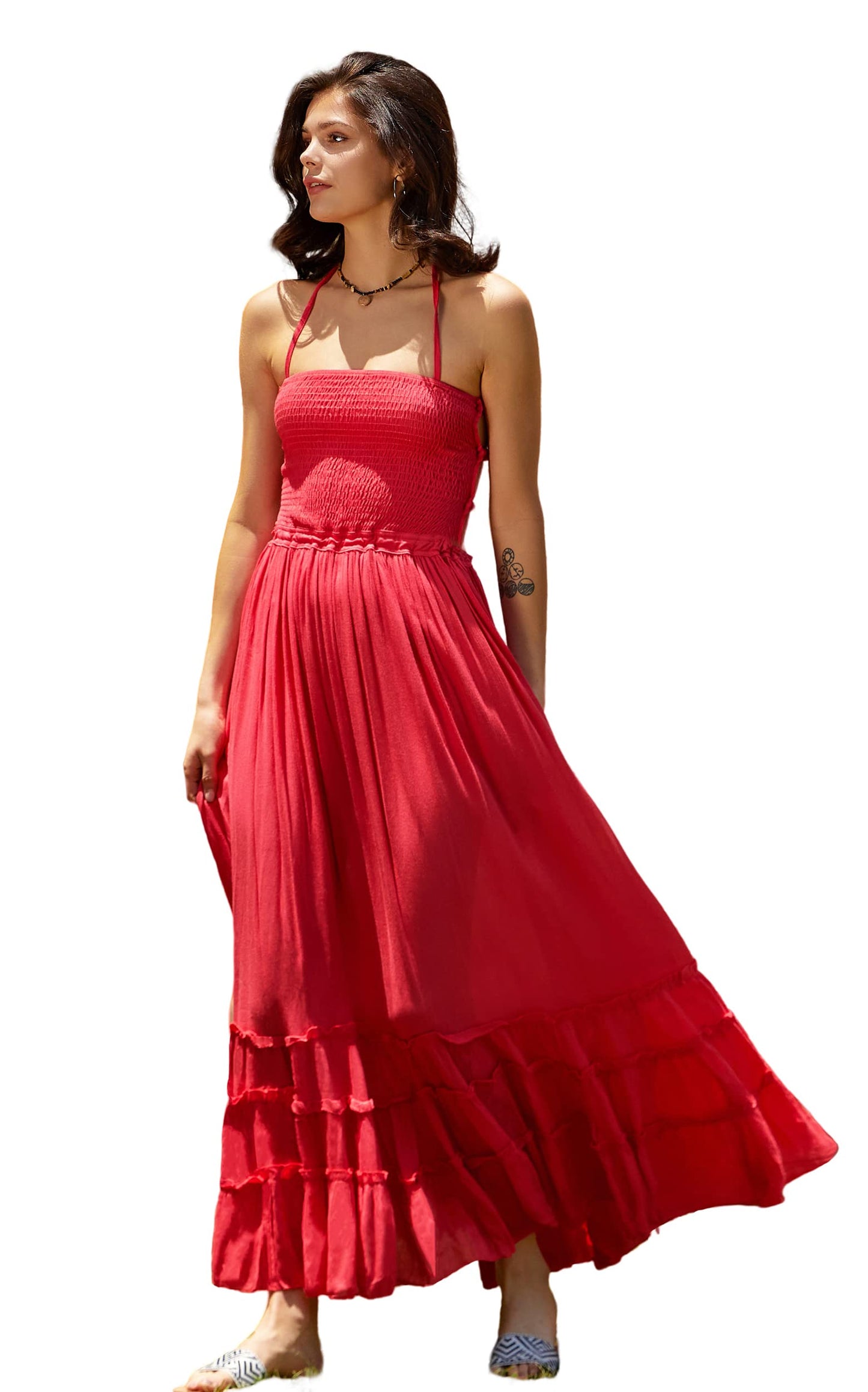 R.Vivimos Womens Summer Boho Sexy Backless Long Dresses
