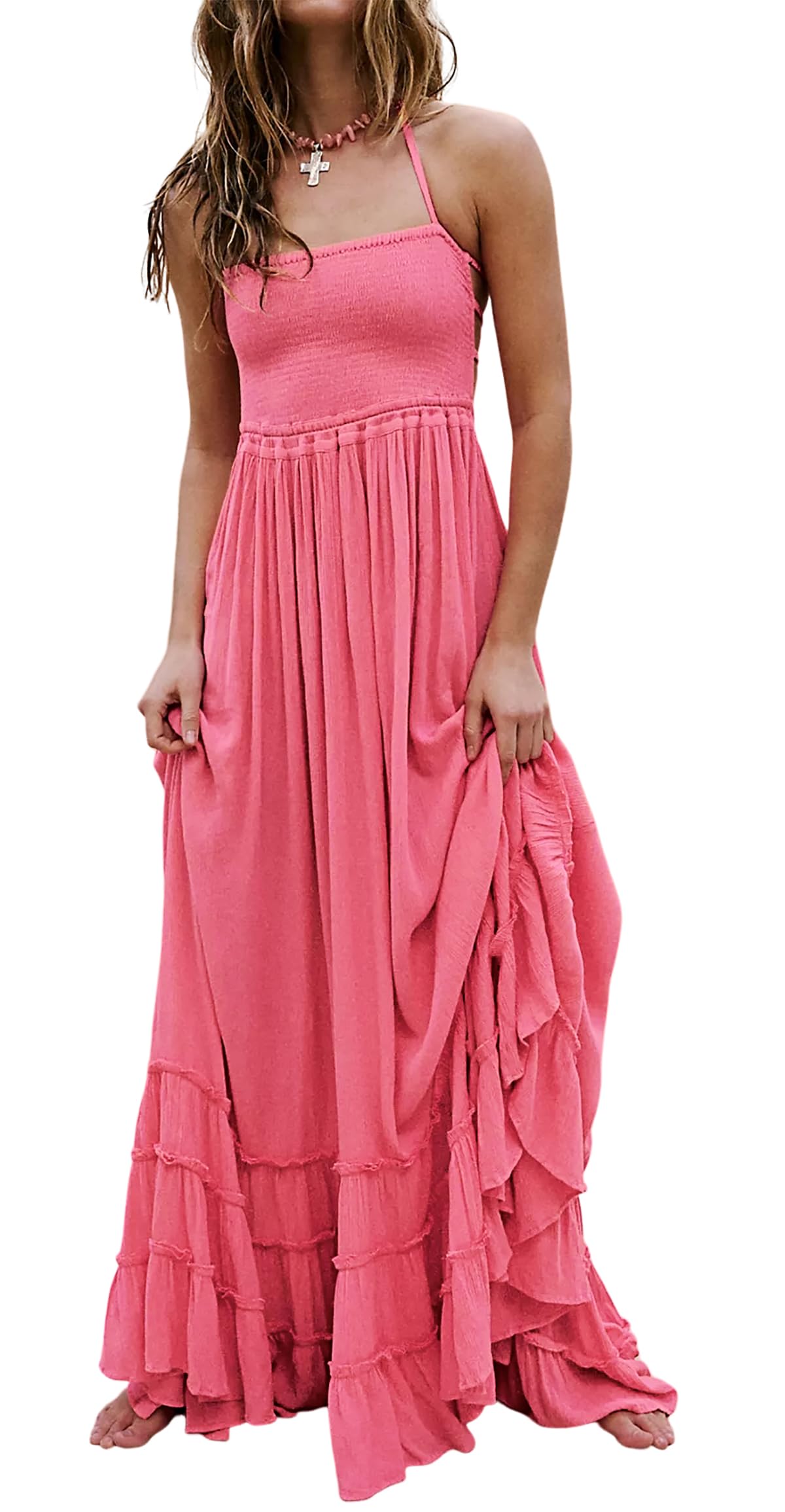 R.Vivimos Womens Summer Boho Sexy Backless Long Dresses