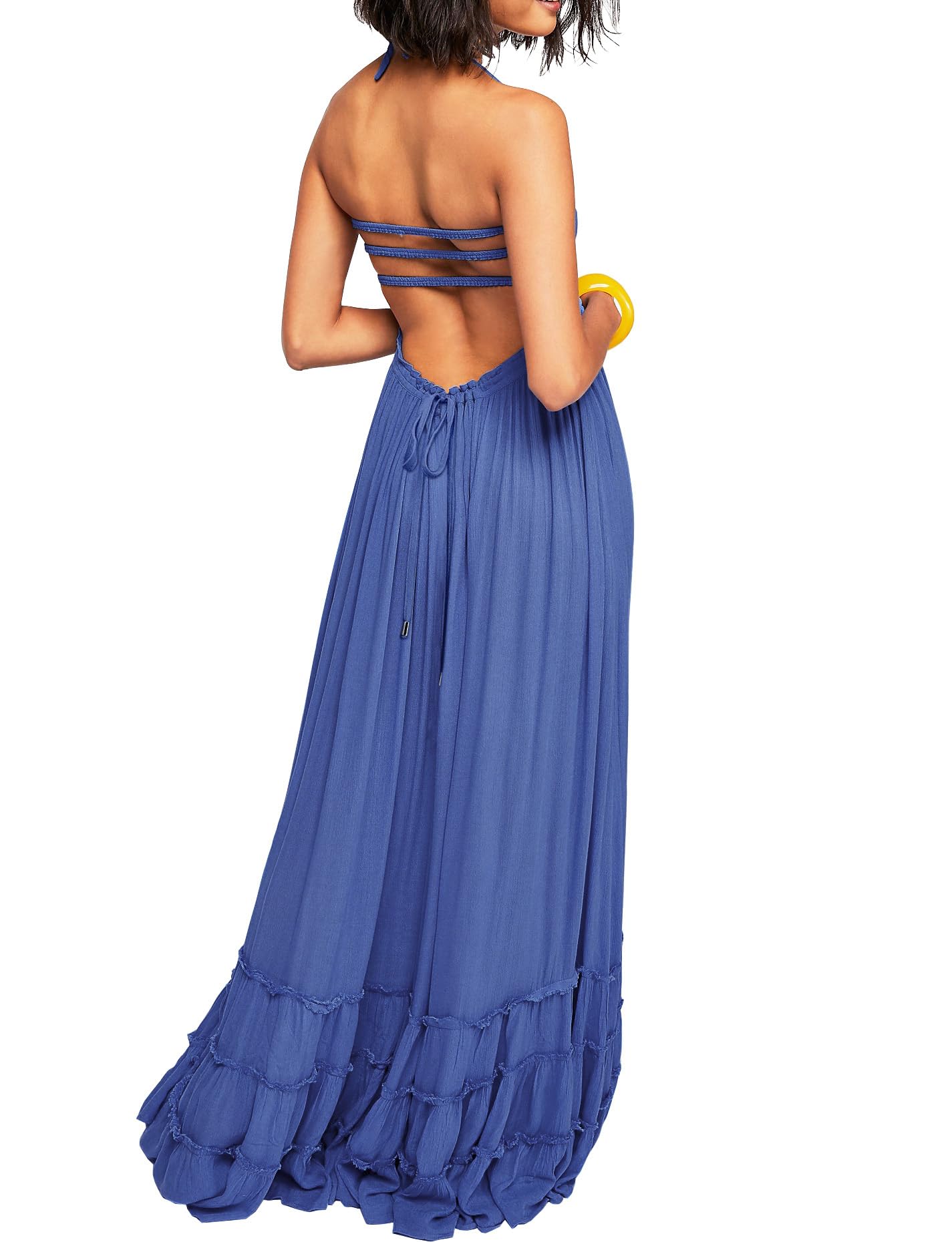 R.Vivimos Womens Summer Boho Sexy Backless Long Dresses