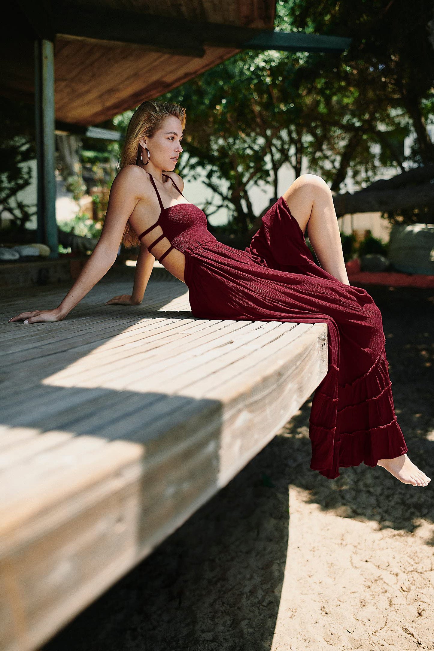 R.Vivimos Womens Summer Boho Sexy Backless Long Dresses